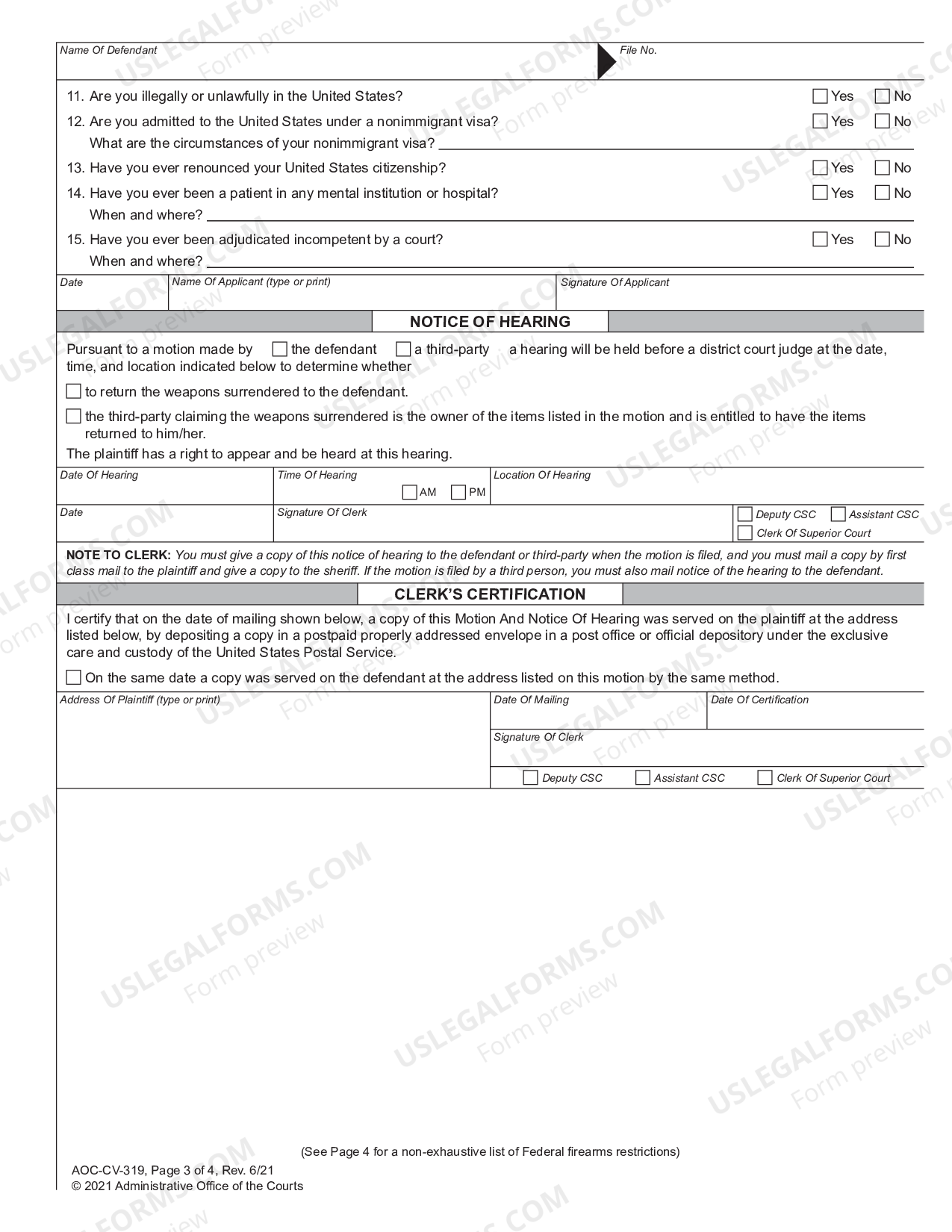 WinstonSalem North Carolina Motion for Return of Weapons Surrendered