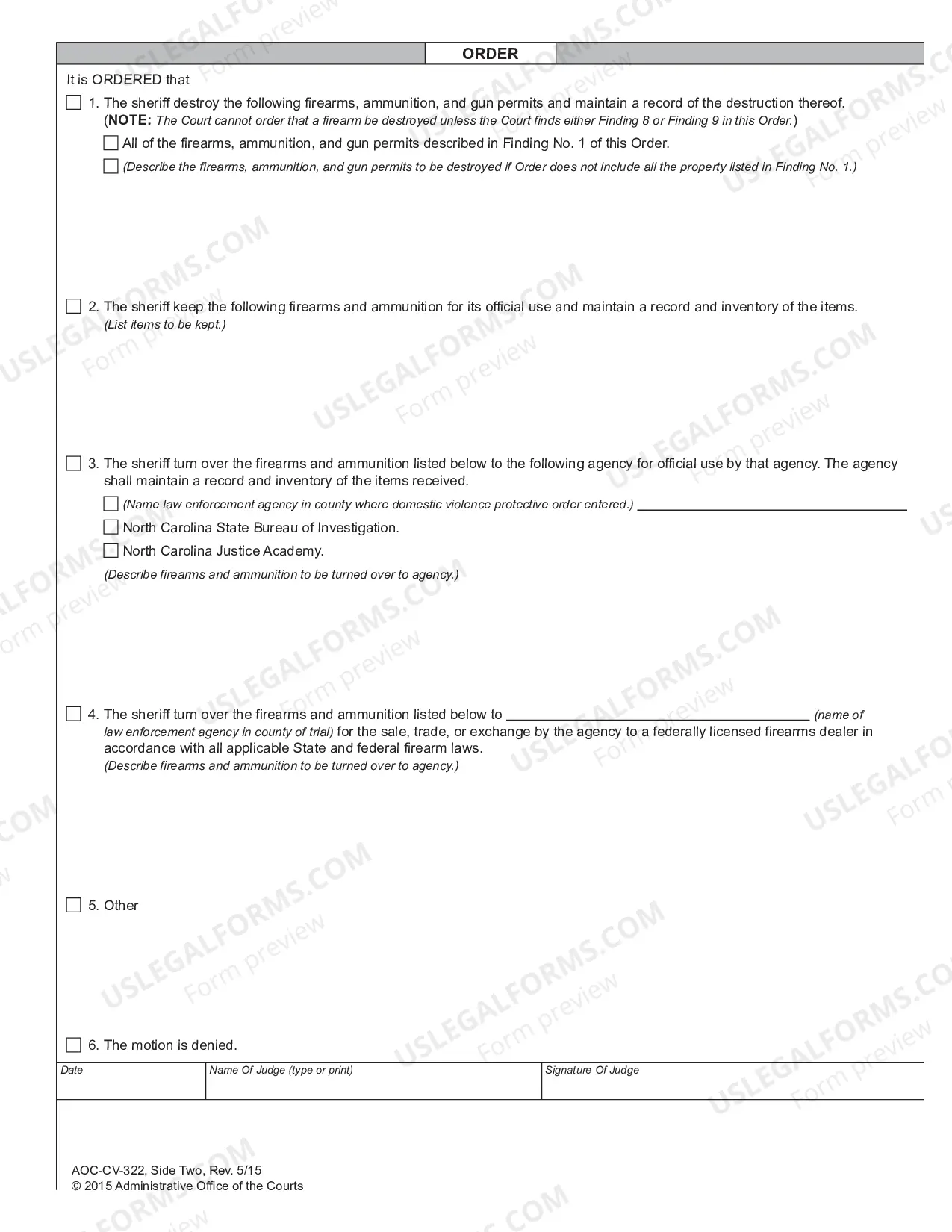 Preview Order Upon Motion For Disposal of Weapons Surrendered Under Domestic Violence Order
