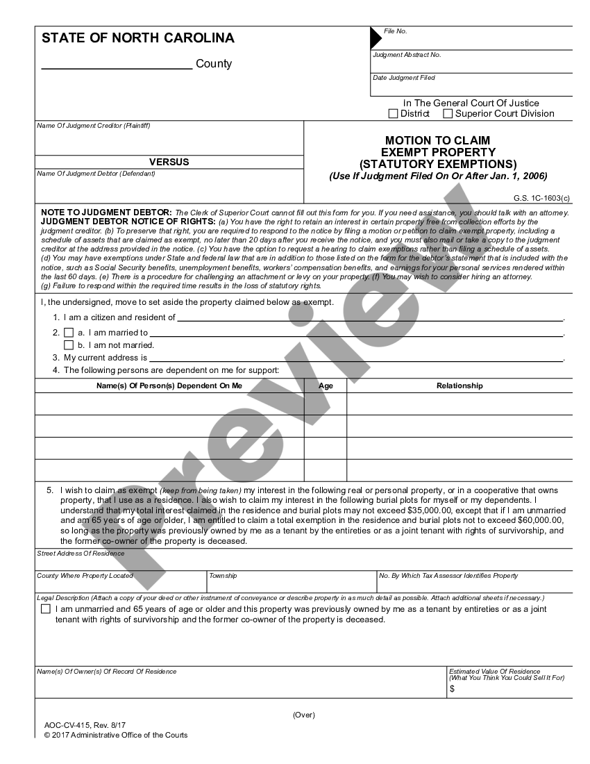 Motion To Claim Exempt Property With Right Of Survivorship US Legal Forms