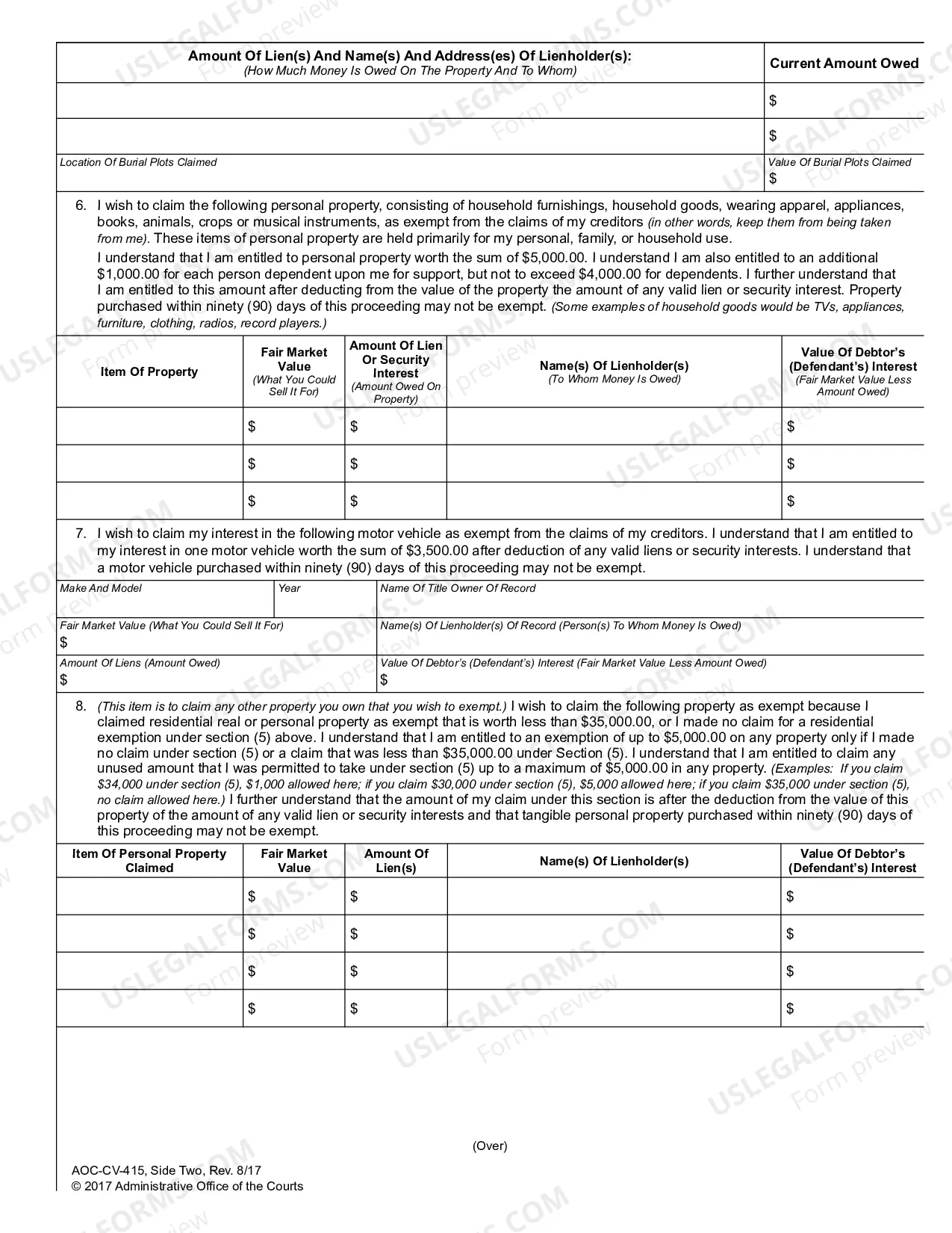 Preview Motion to Claim Exempt Property - Statutory Exemptions - Use if Judgment Filed After 1-1-06