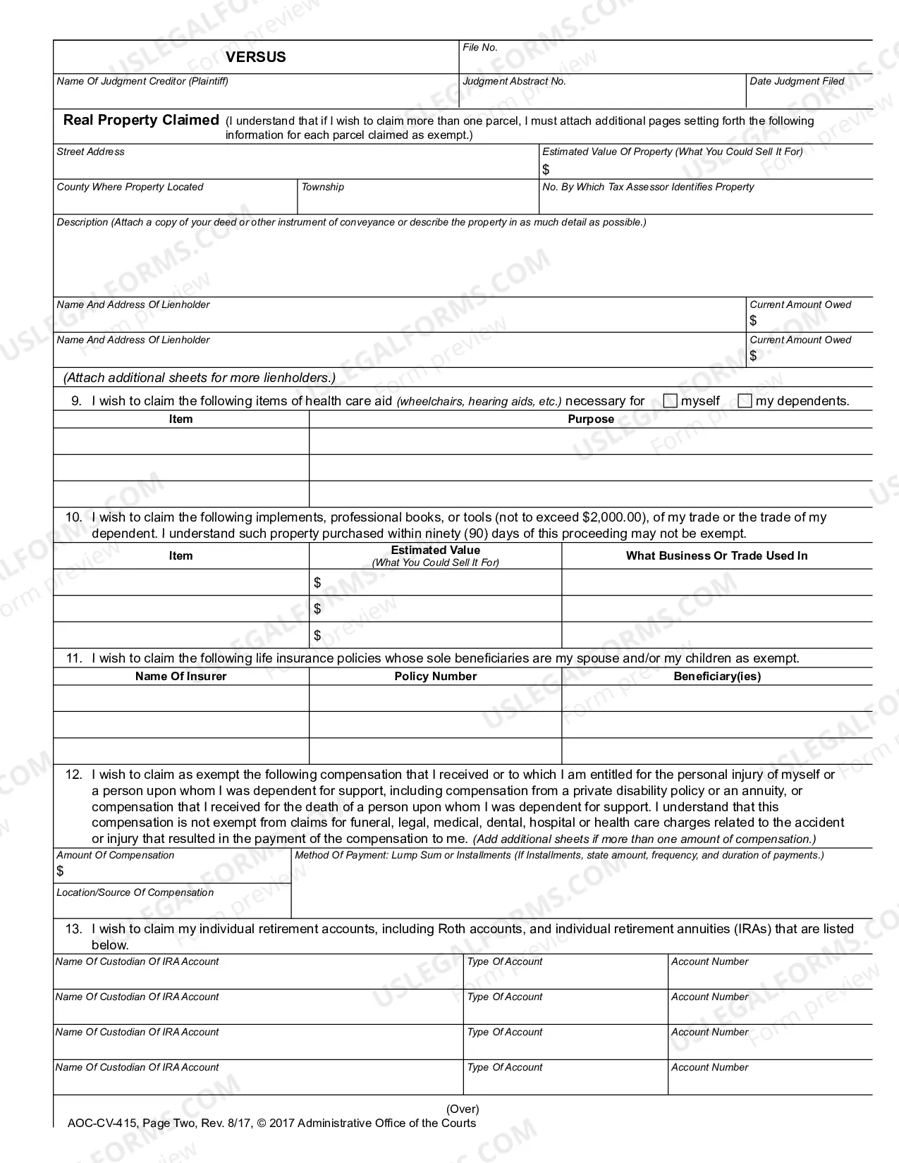 Preview Motion to Claim Exempt Property - Statutory Exemptions - Use if Judgment Filed After 1-1-06