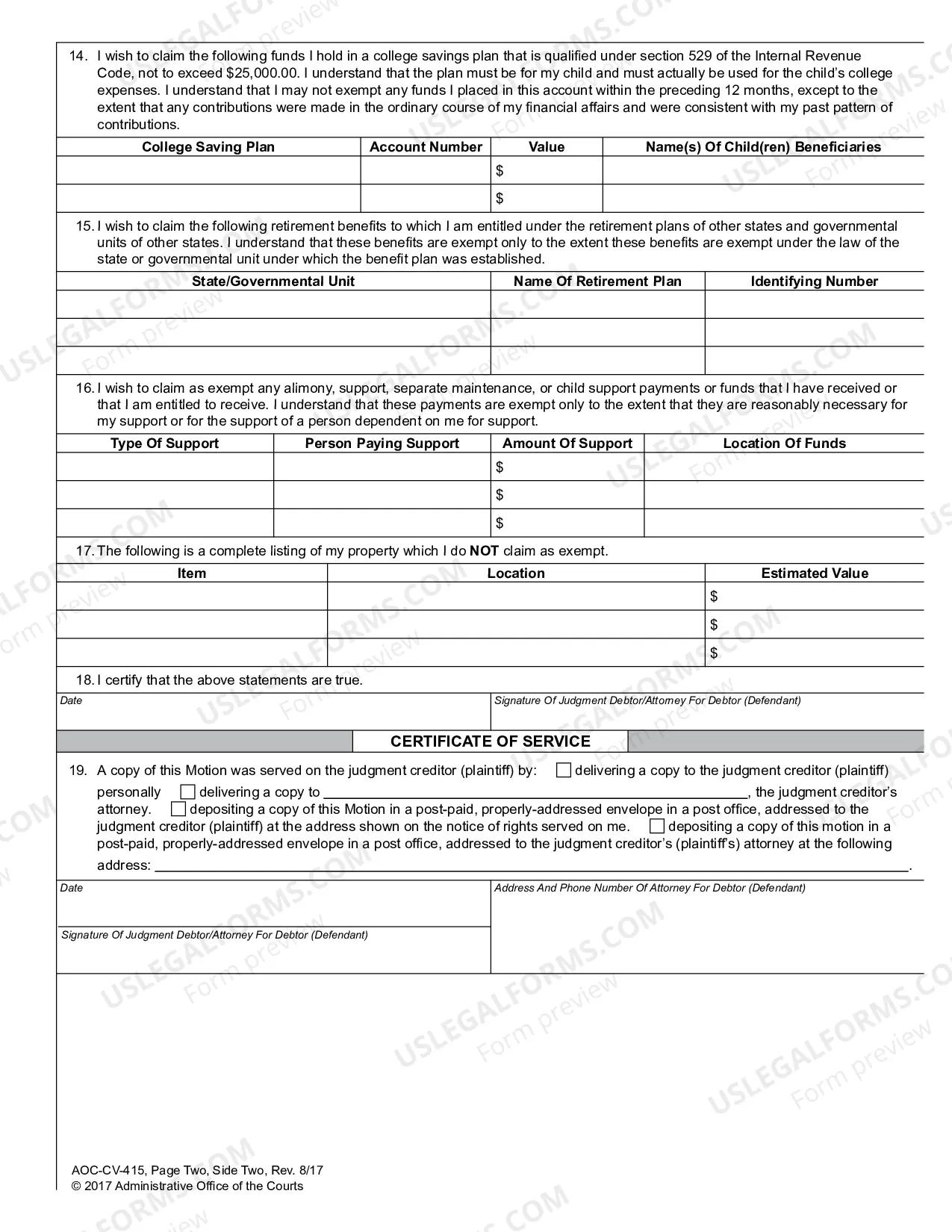Preview Motion to Claim Exempt Property - Statutory Exemptions - Use if Judgment Filed After 1-1-06