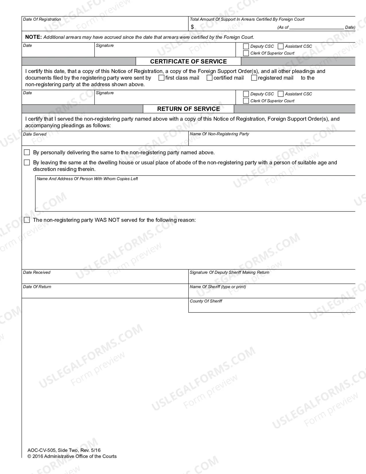 Preview Notice of Registration of Foreign Support Order