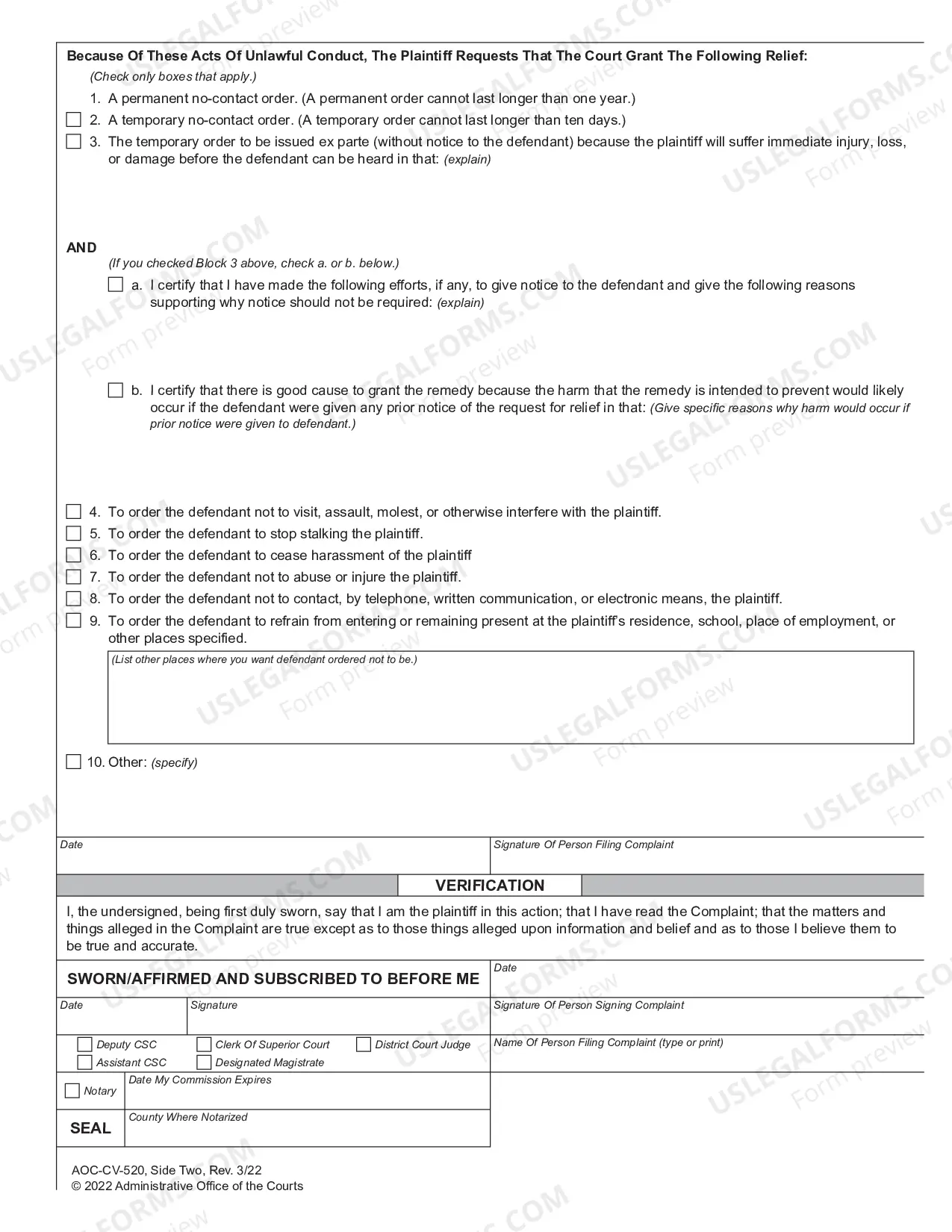Preview Complaint for No-Contact Order for Stalking or Nonconsensual Sexual Conduct
