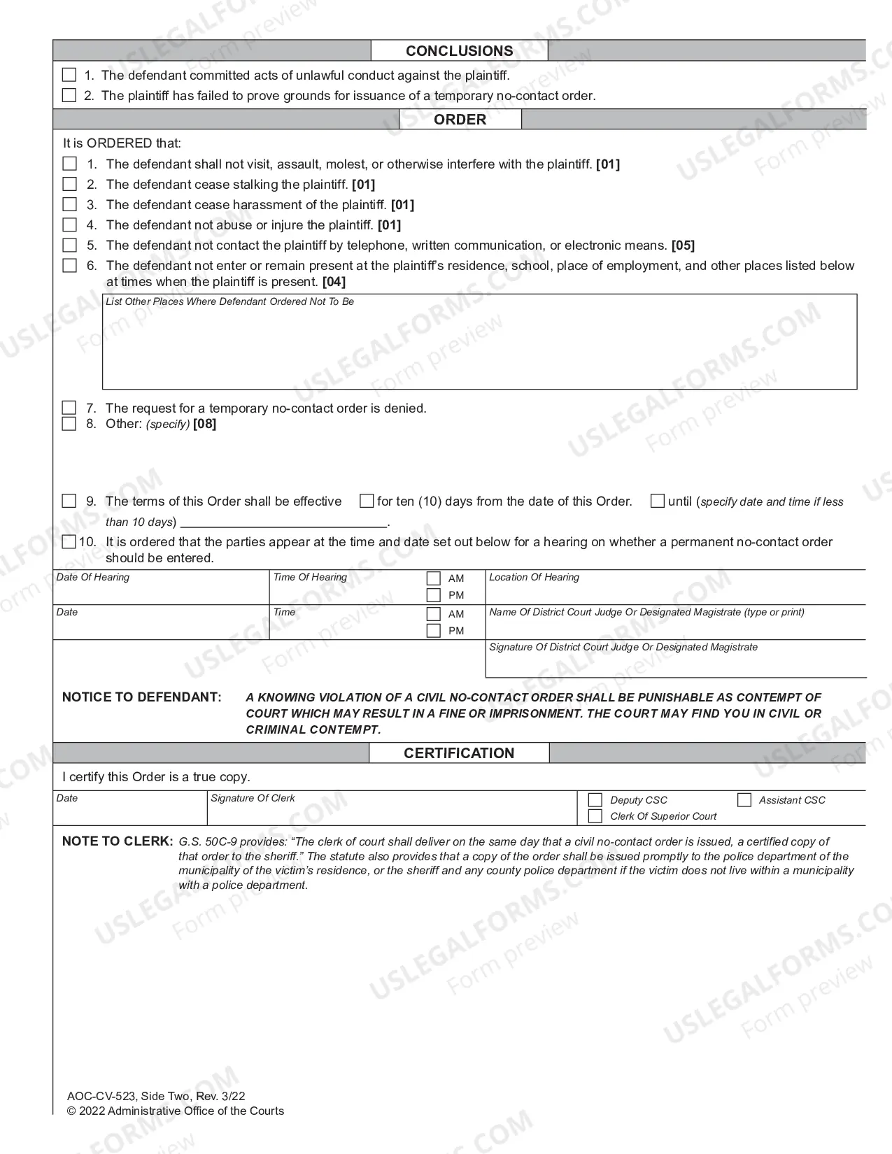 Preview Temporary No-Contact Order for Stalking or Nonconsensual Sexual Conduct
