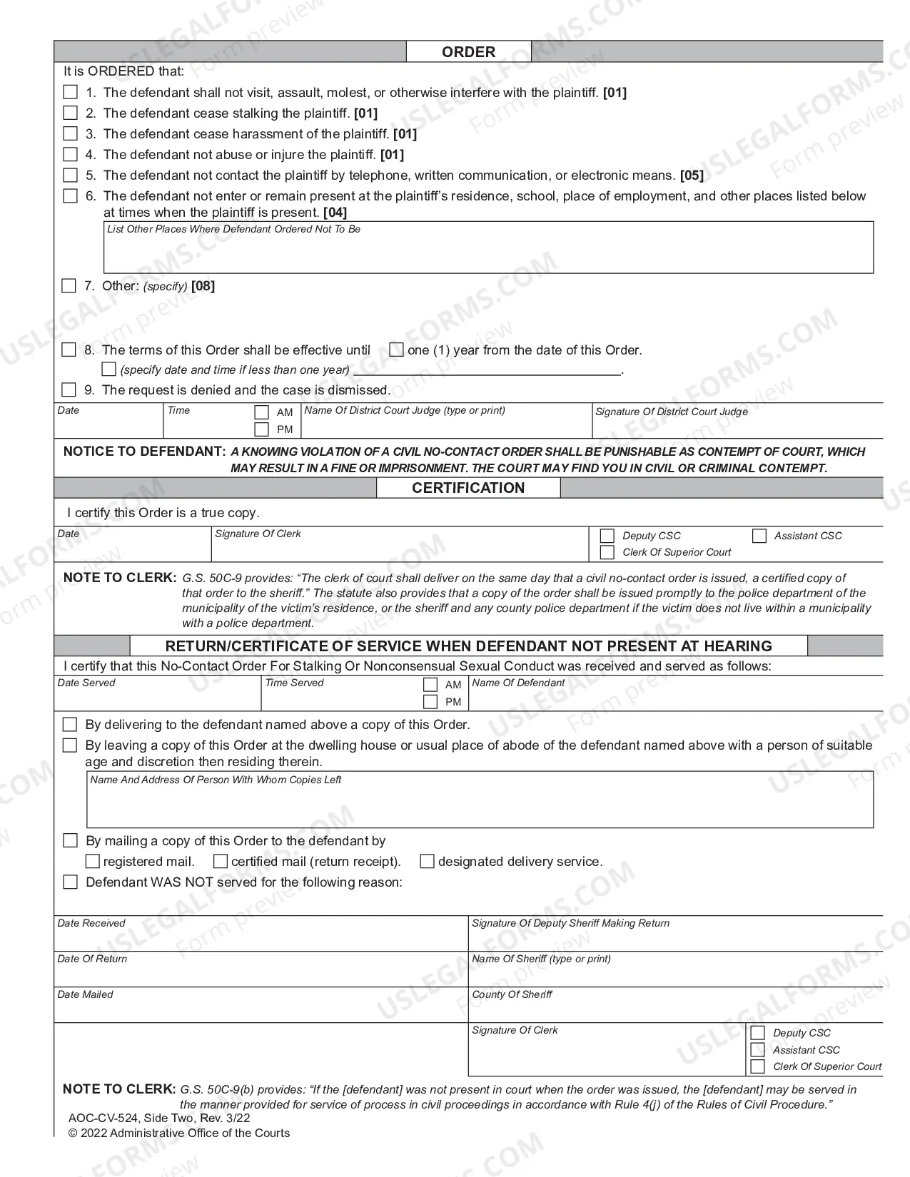 Preview No-Contact Order for Stalking or Nonconsensual Sexual Conduct
