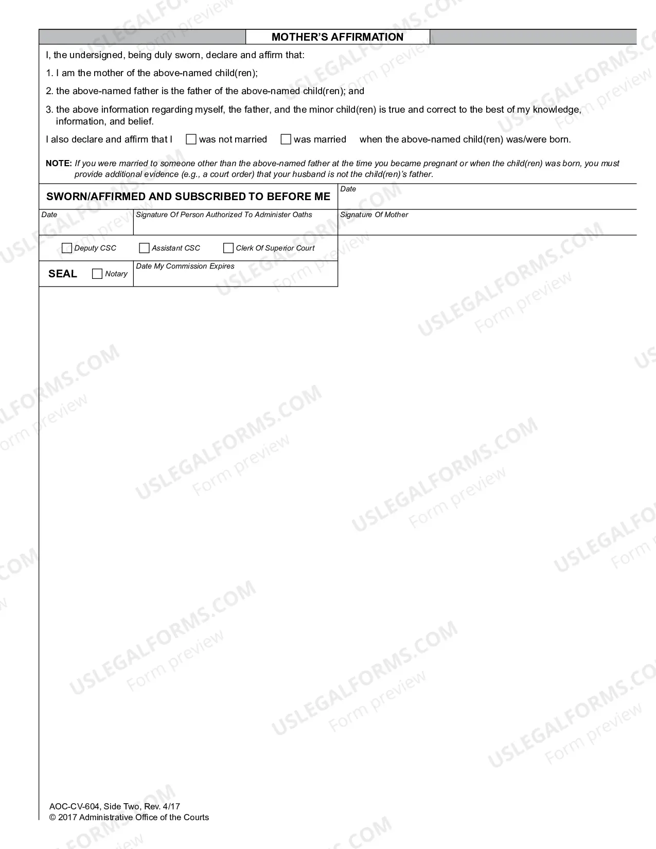 Preview Affidavit of Parentage