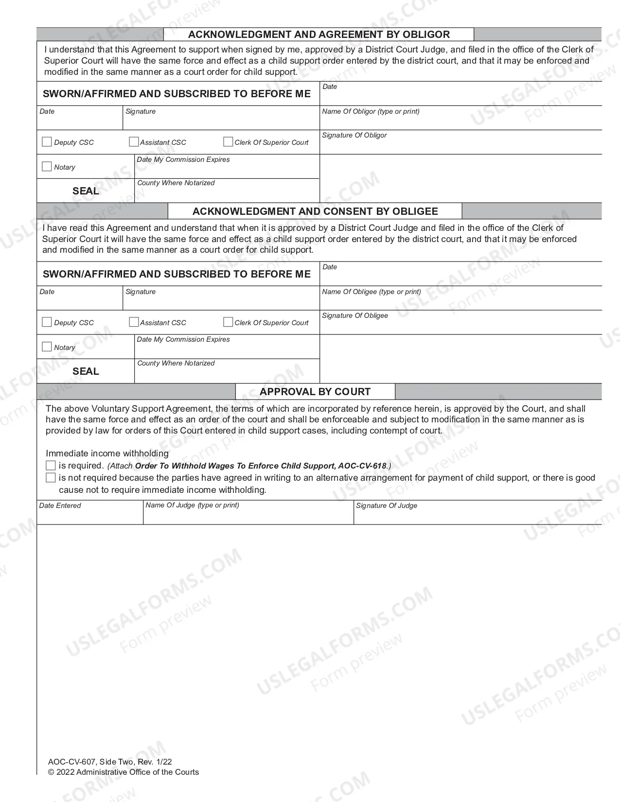 Preview Voluntary Support Agreement and Approval by Court