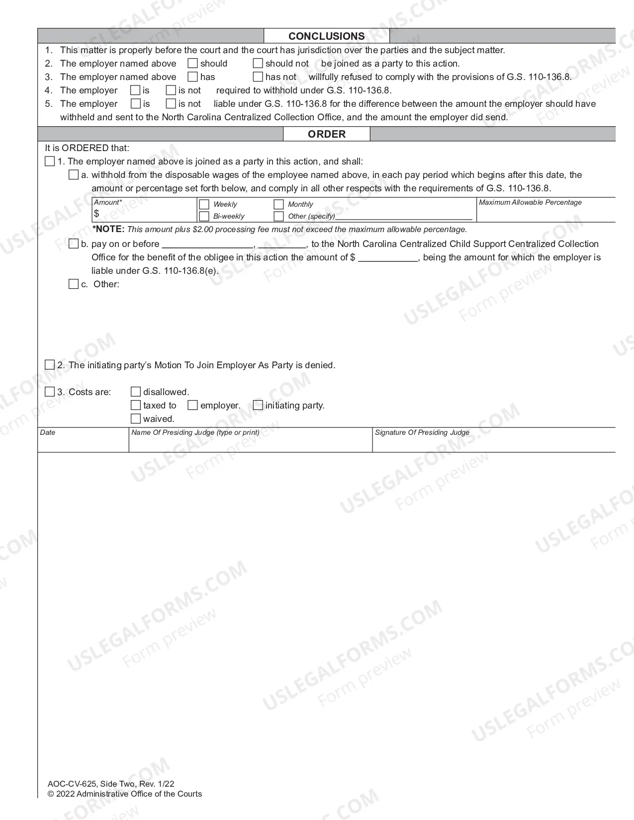 Preview Order on Motion to Join Employer as Party to Enforce Wage Withholding
