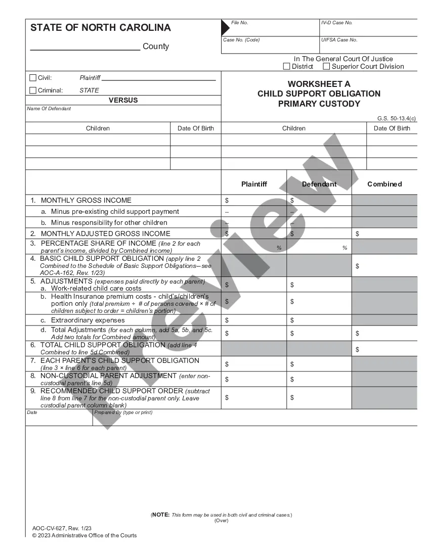 North Carolina Child Support Worksheet A - Nc Child Support Worksheet B ...