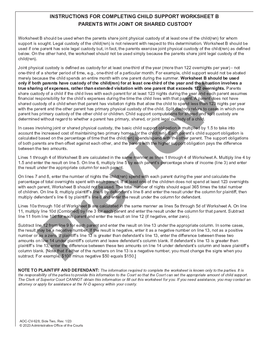 North Carolina Child Support Worksheet B - Nc Child Support Worksheet B |  US Legal Forms