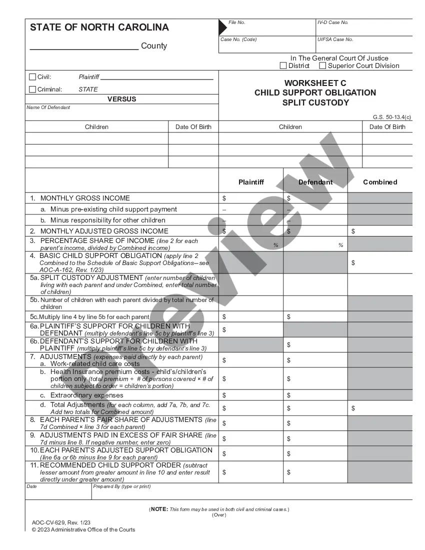 North Carolina Child Support Worksheet C - Nc Child Support Worksheet B ...