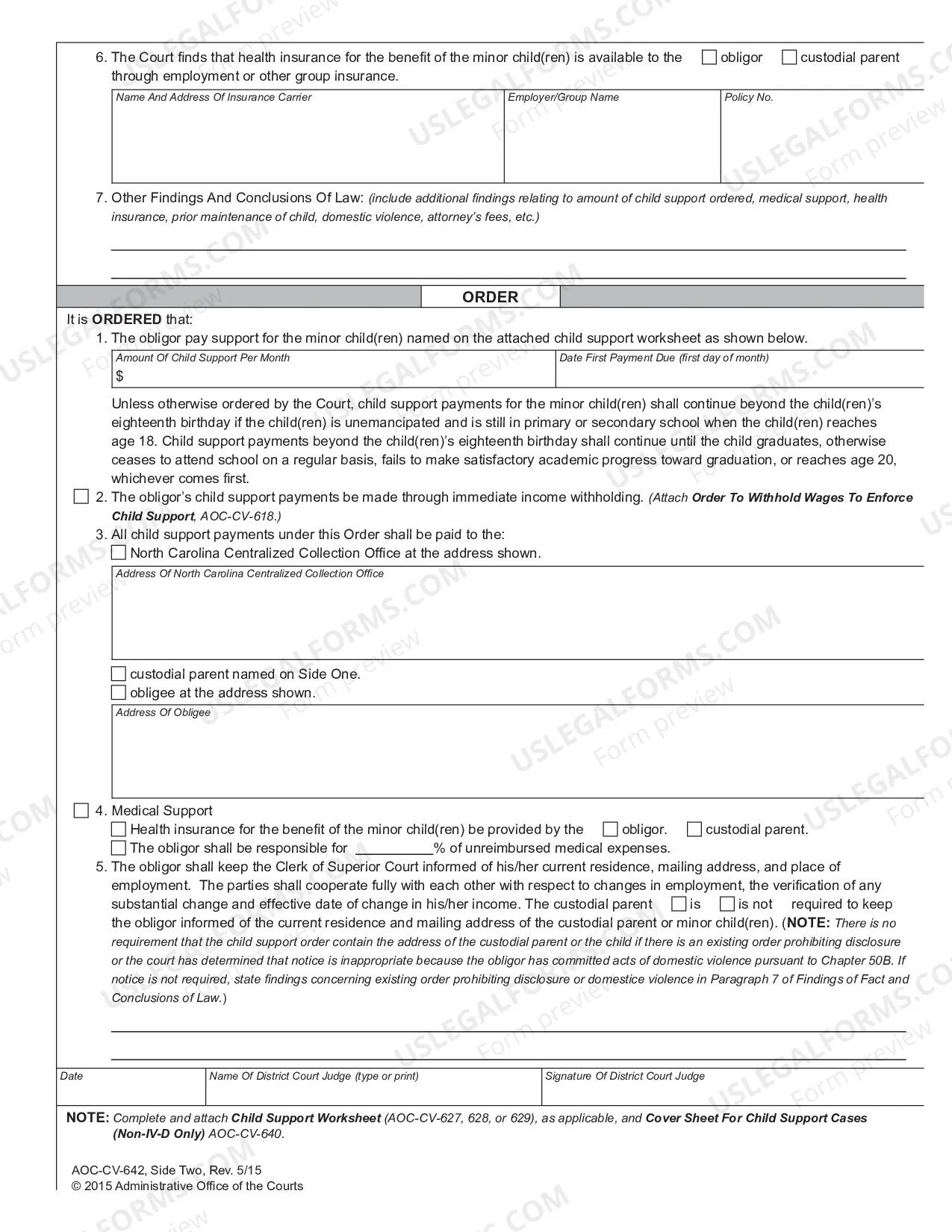 Preview Order Establishing Child Support