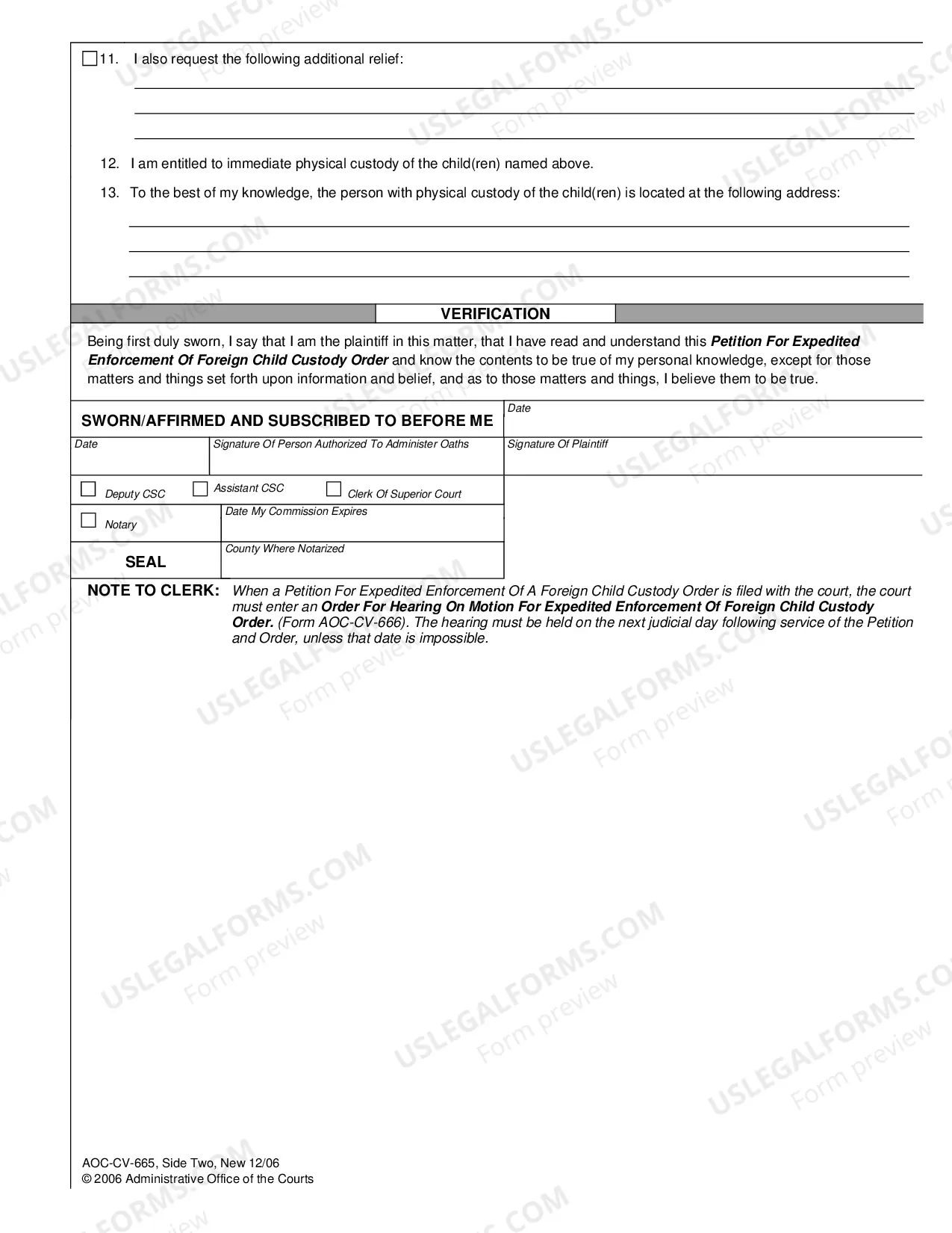 Preview Petition for Expedited Enforcement of Foreign Child Custody Order