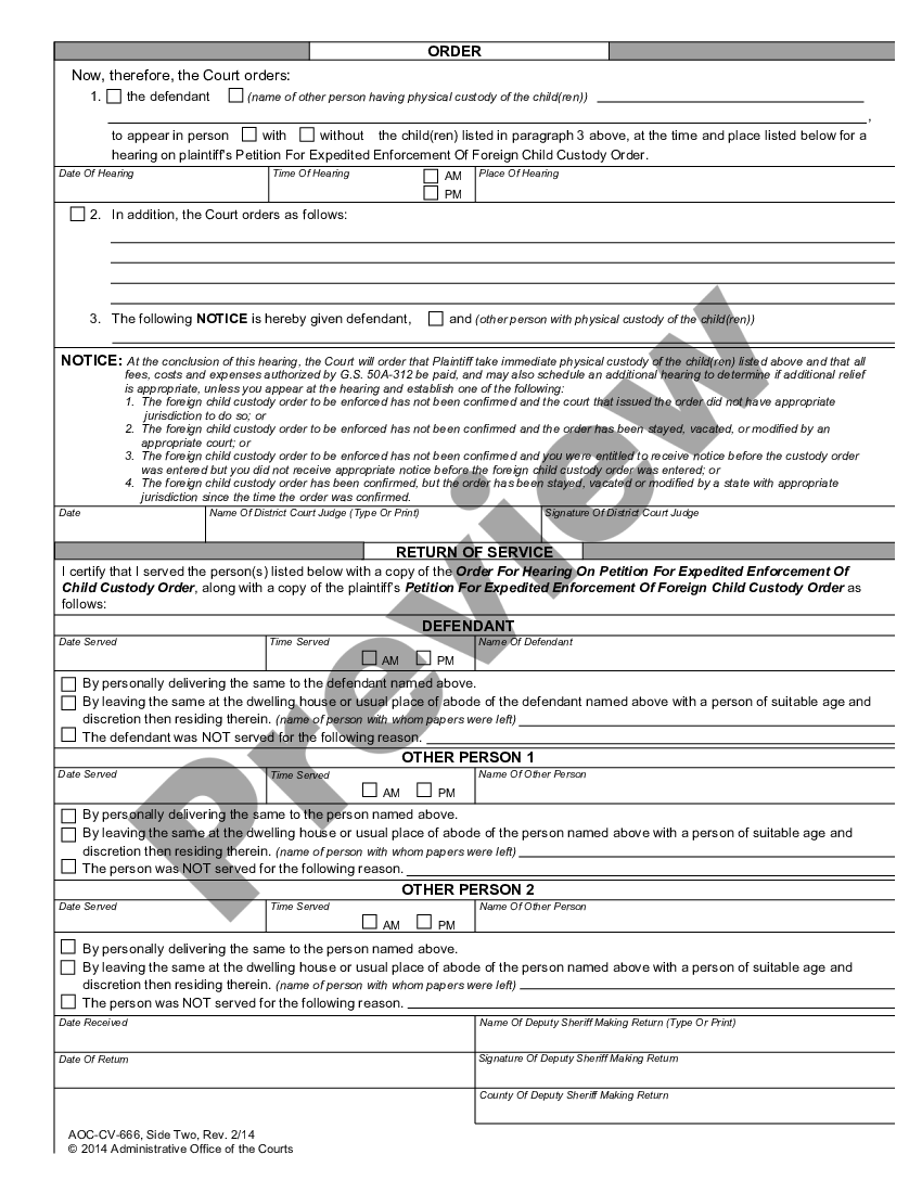 North Carolina Order For Hearing On Motion For Expedited Enforcement Of