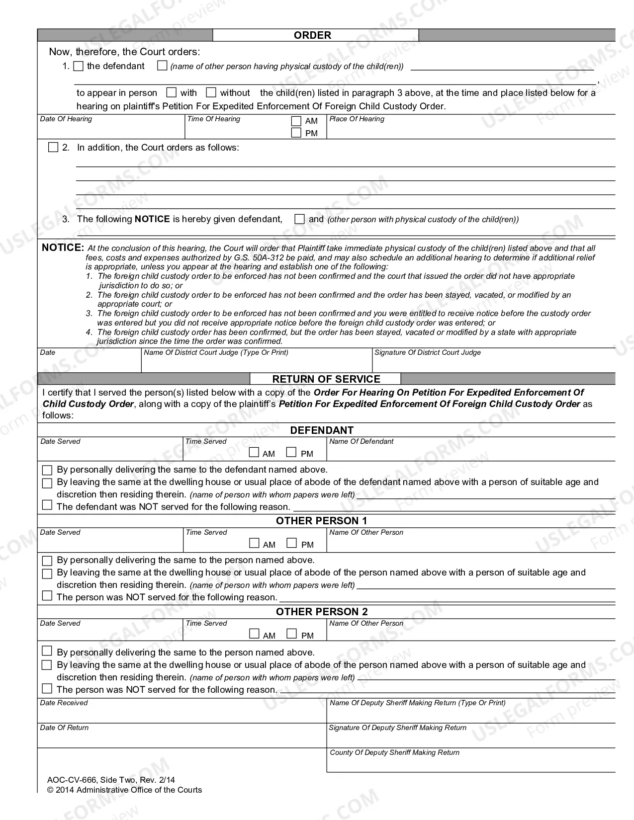 Preview Order for Hearing on Motion for Expedited Enforcement of Foreign Child Custody Order