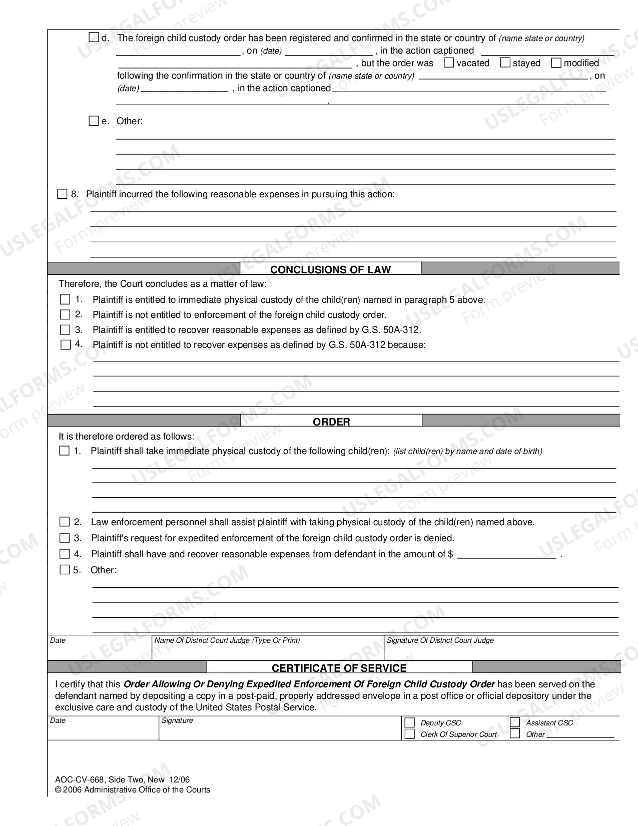 Preview Order Allowing or Denying Expedited Enforcement of Foreign Child Custody Order