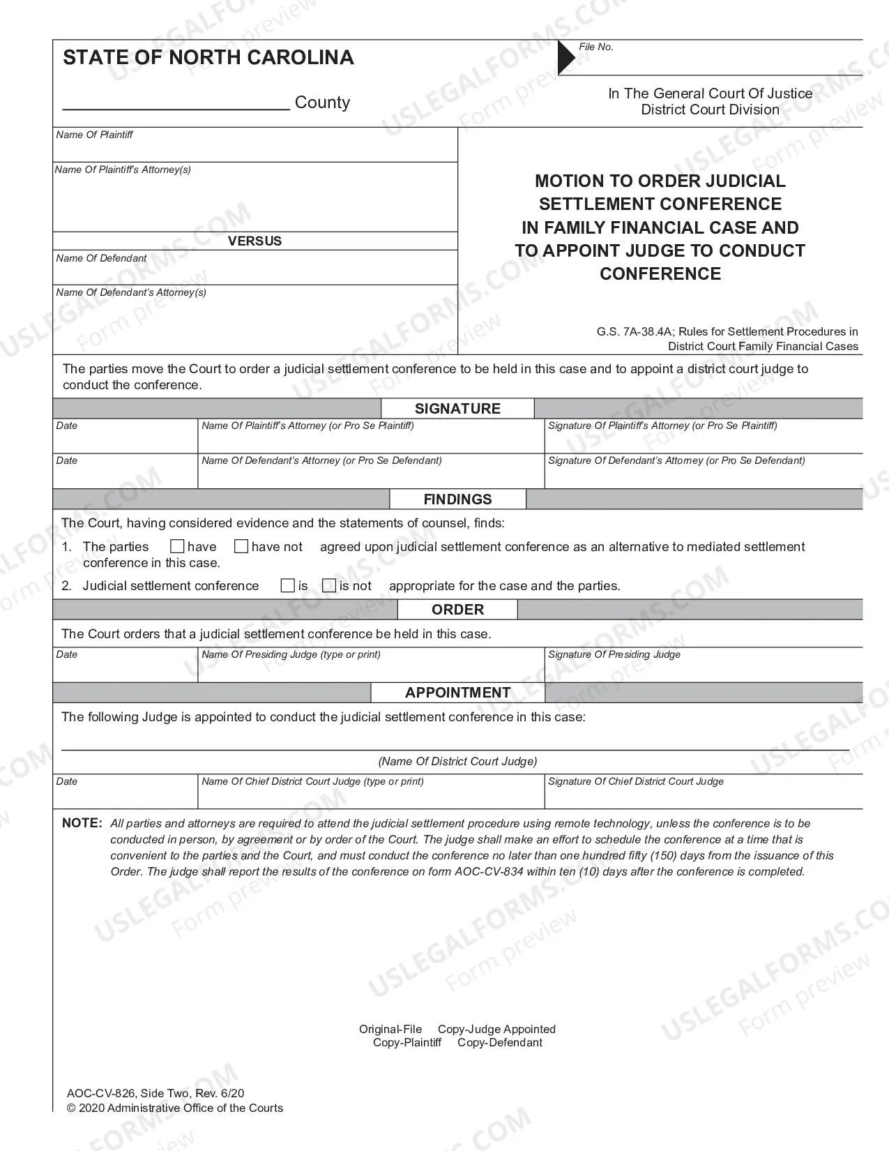 Preview Motion for an order to use Settlement Procedure other than Mediated Settlement Conference or Judicial Settlement Conference in Family Financial Case