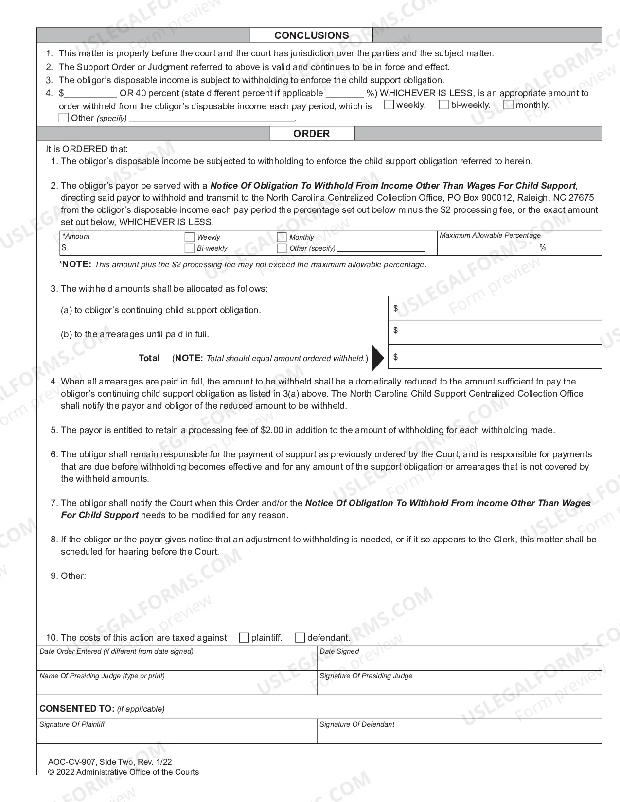 Preview Order to Withhold from Income Other than Wages to Enforce Child Support Order