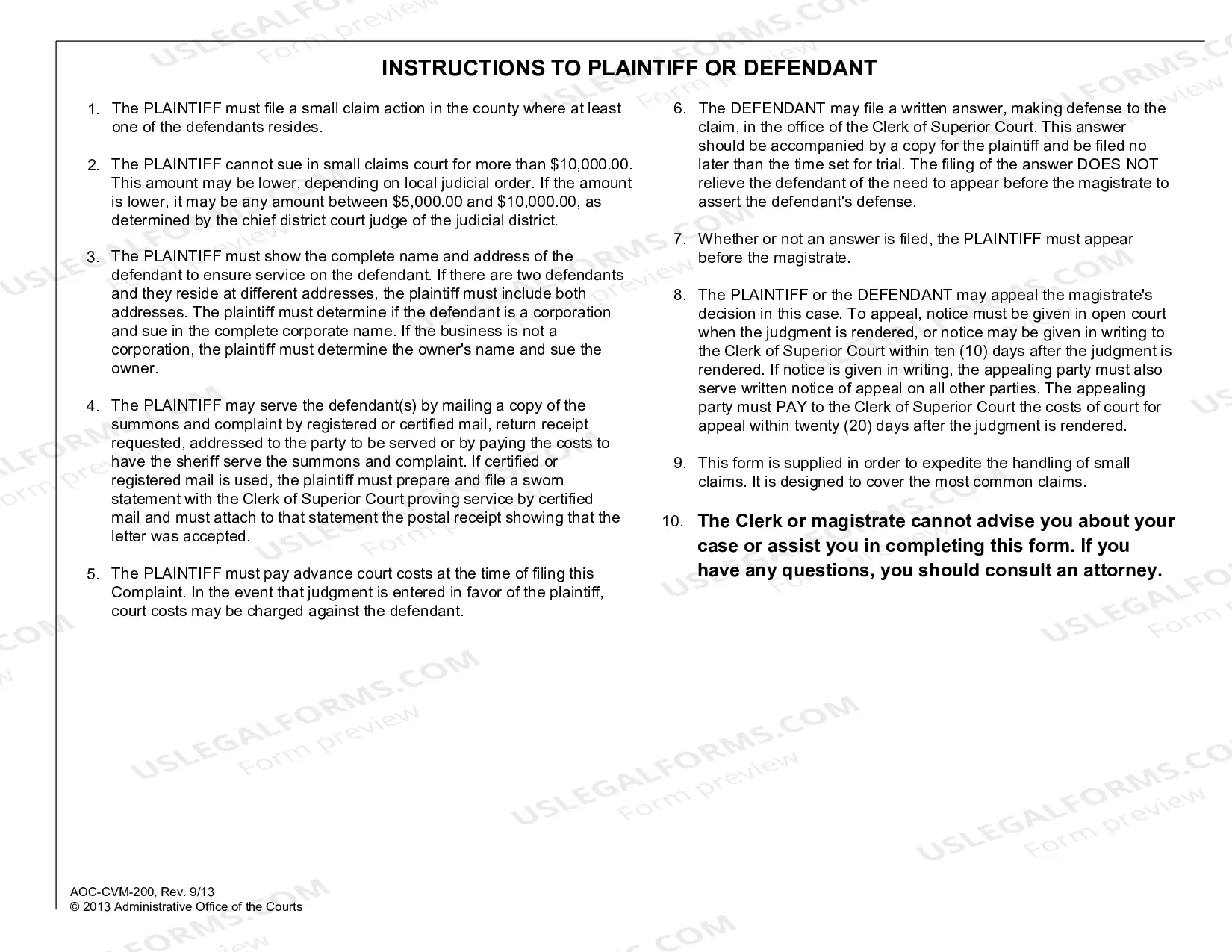Preview Complaint for Money Owed