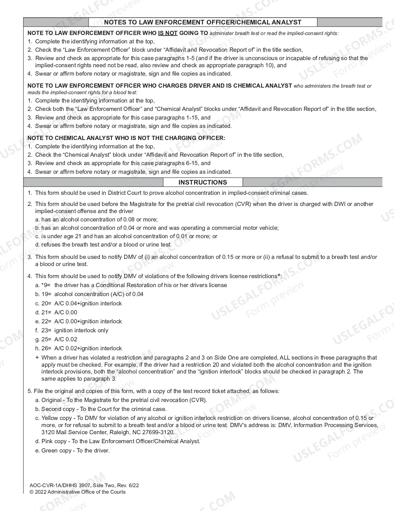Preview Affidavit and Revocation Report of Charging Officer or Chemical Analyst