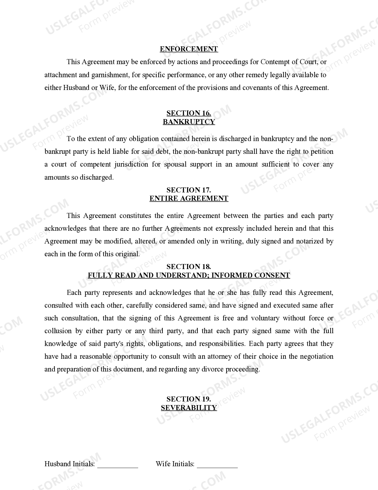 North Carolina Marital Domestic Separation and Property Settlement Agreement for persons with No