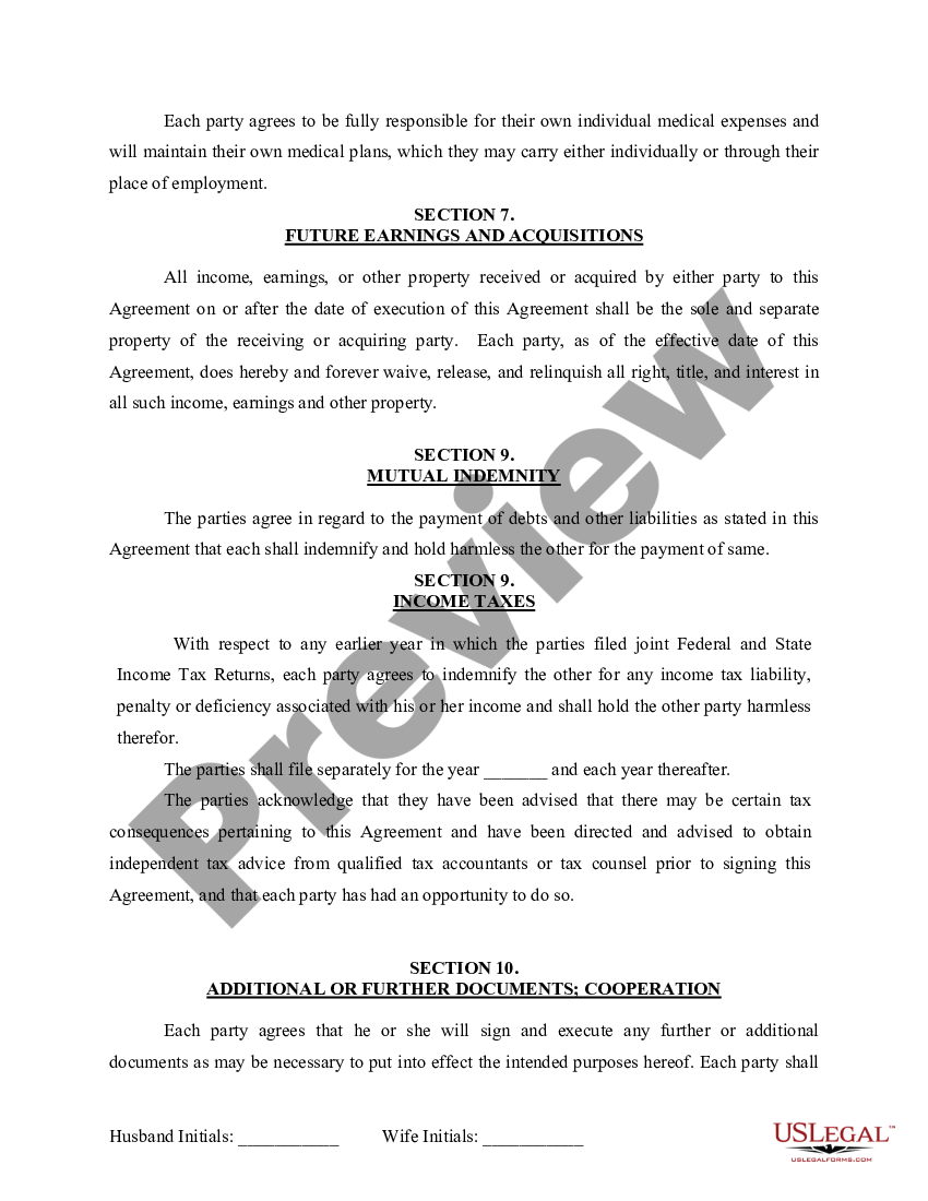 North Carolina Marital Domestic Separation And Property Settlement Agreement For Persons With No 6869