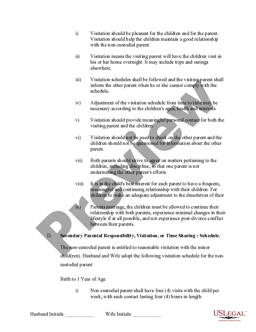 Preview Marital Domestic Separation and Property Settlement Agreement Minor Children no Joint Property or Debts where Divorce Action Filed