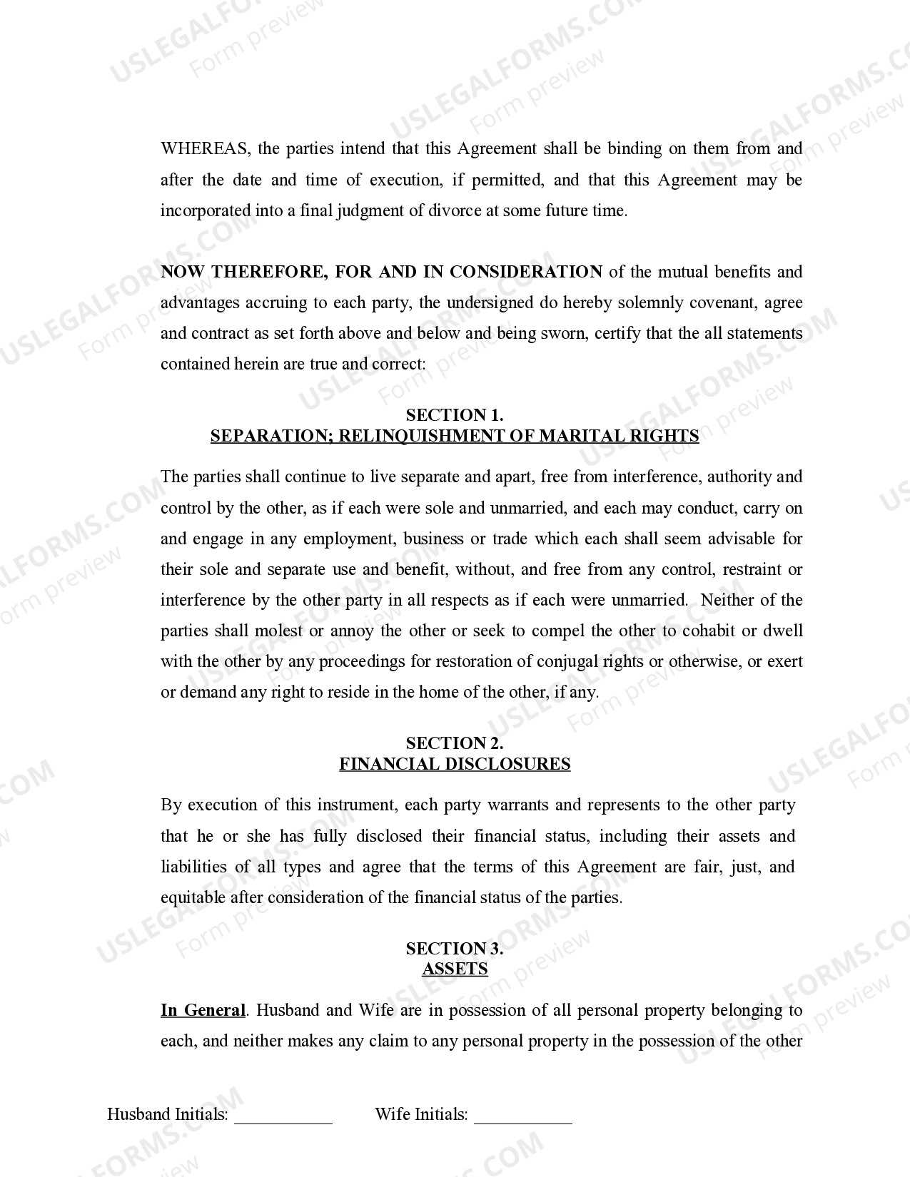 North Carolina Marital Domestic Separation and Property Settlement Agreement Minor Children no