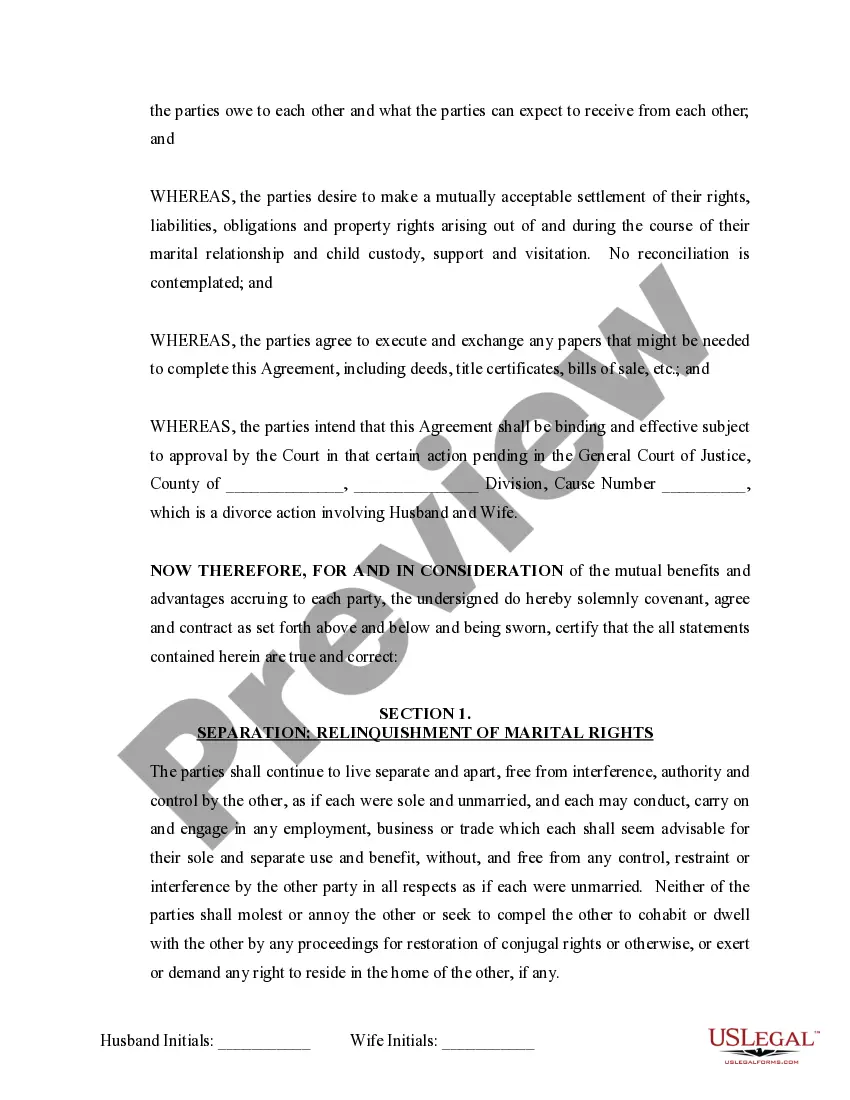 Preview Marital Domestic Separation and Property Settlement Agreement Minor Children Parties May have Joint Property or Debts where Divorce Action Filed
