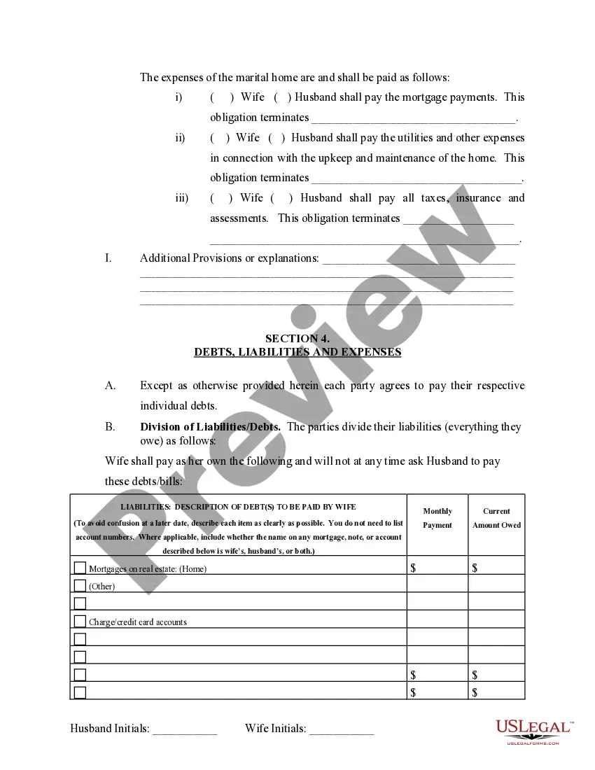 Preview Marital Domestic Separation and Property Settlement Agreement Minor Children Parties May have Joint Property or Debts where Divorce Action Filed