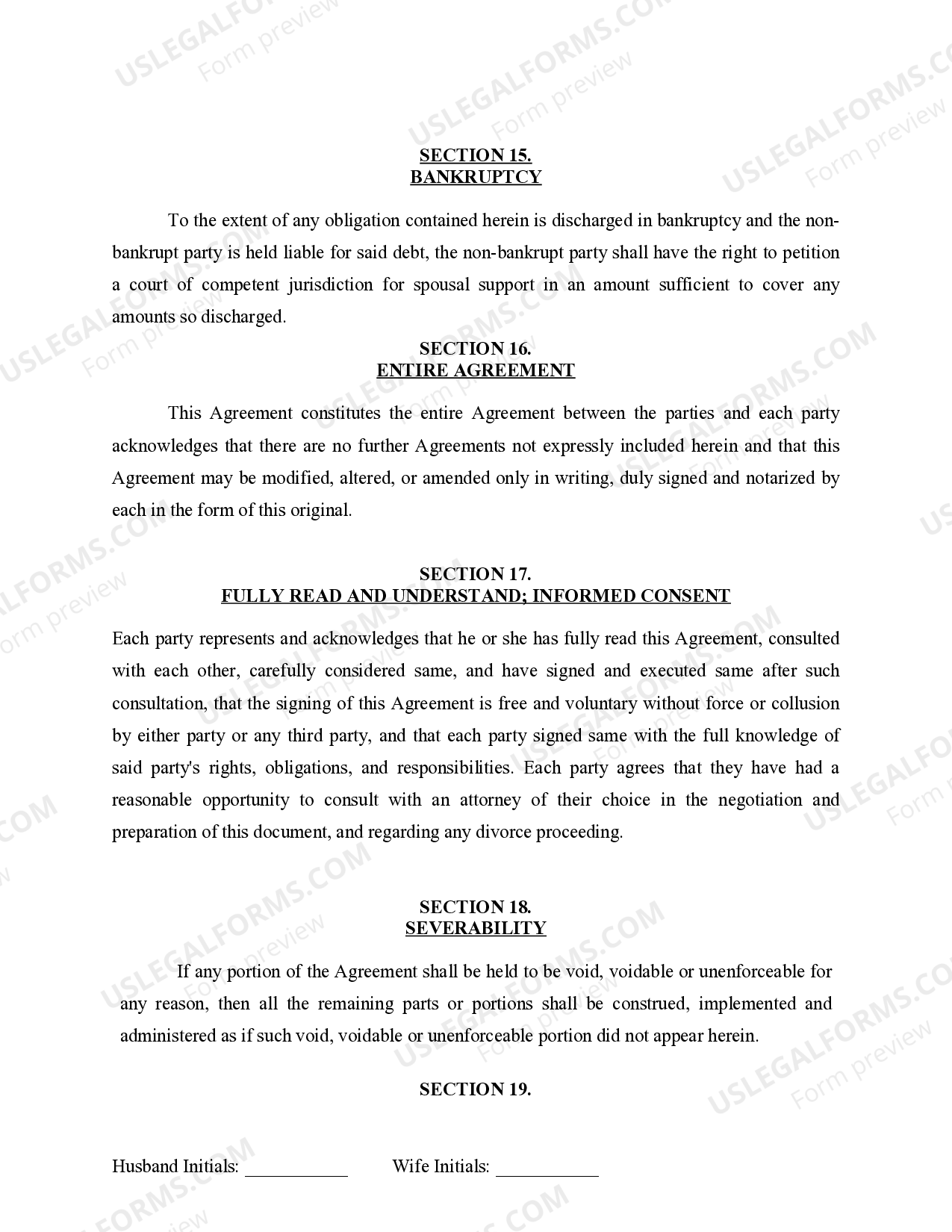 North Carolina Marital Domestic Separation and Property Settlement ...