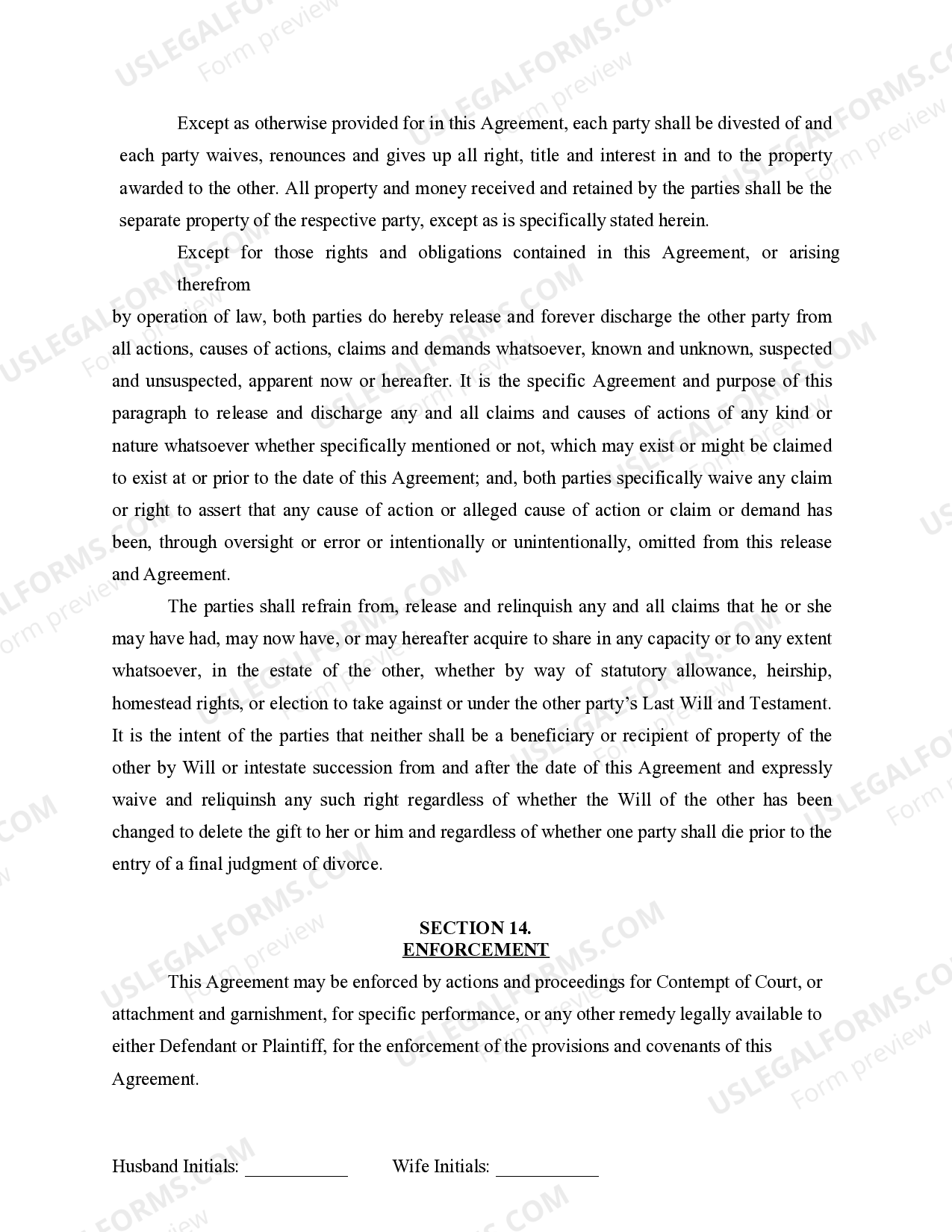 North Carolina Marital Domestic Separation and Property Settlement