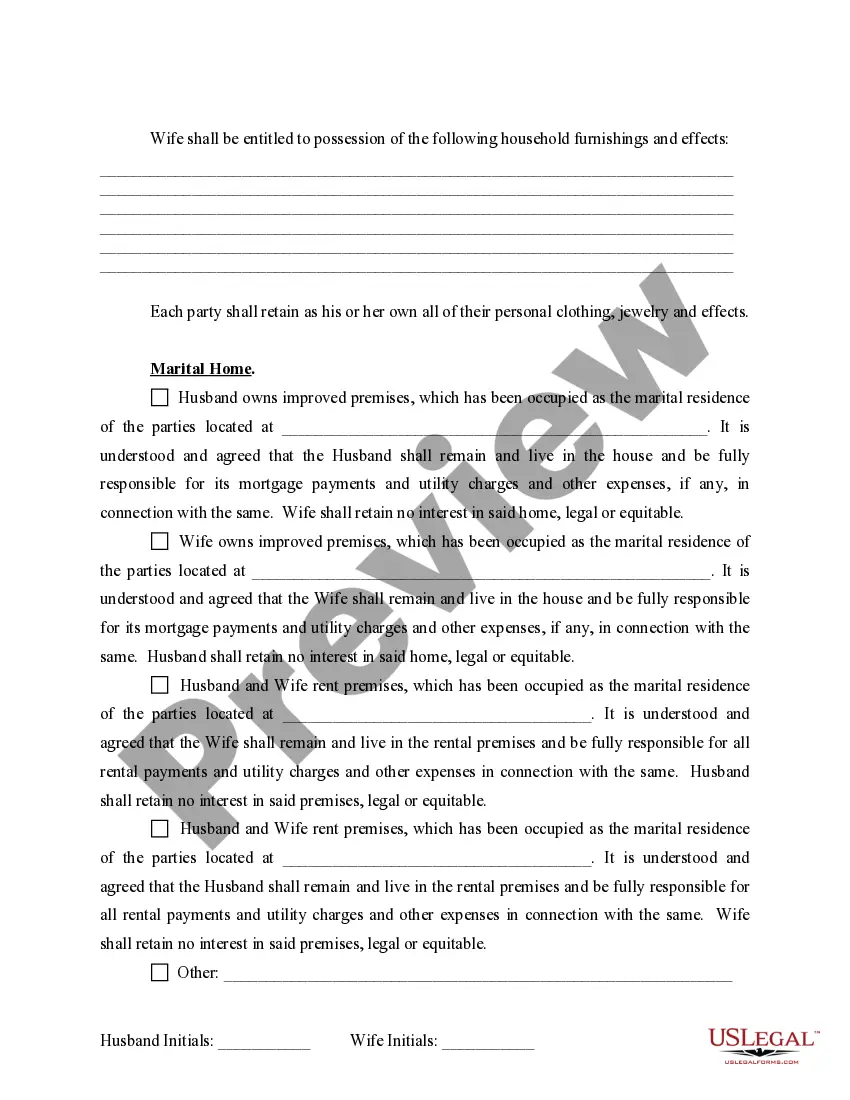 Preview Marital Domestic Separation and Property Settlement Agreement for persons with no Children, no Joint Property, or Debts Effective Immediately