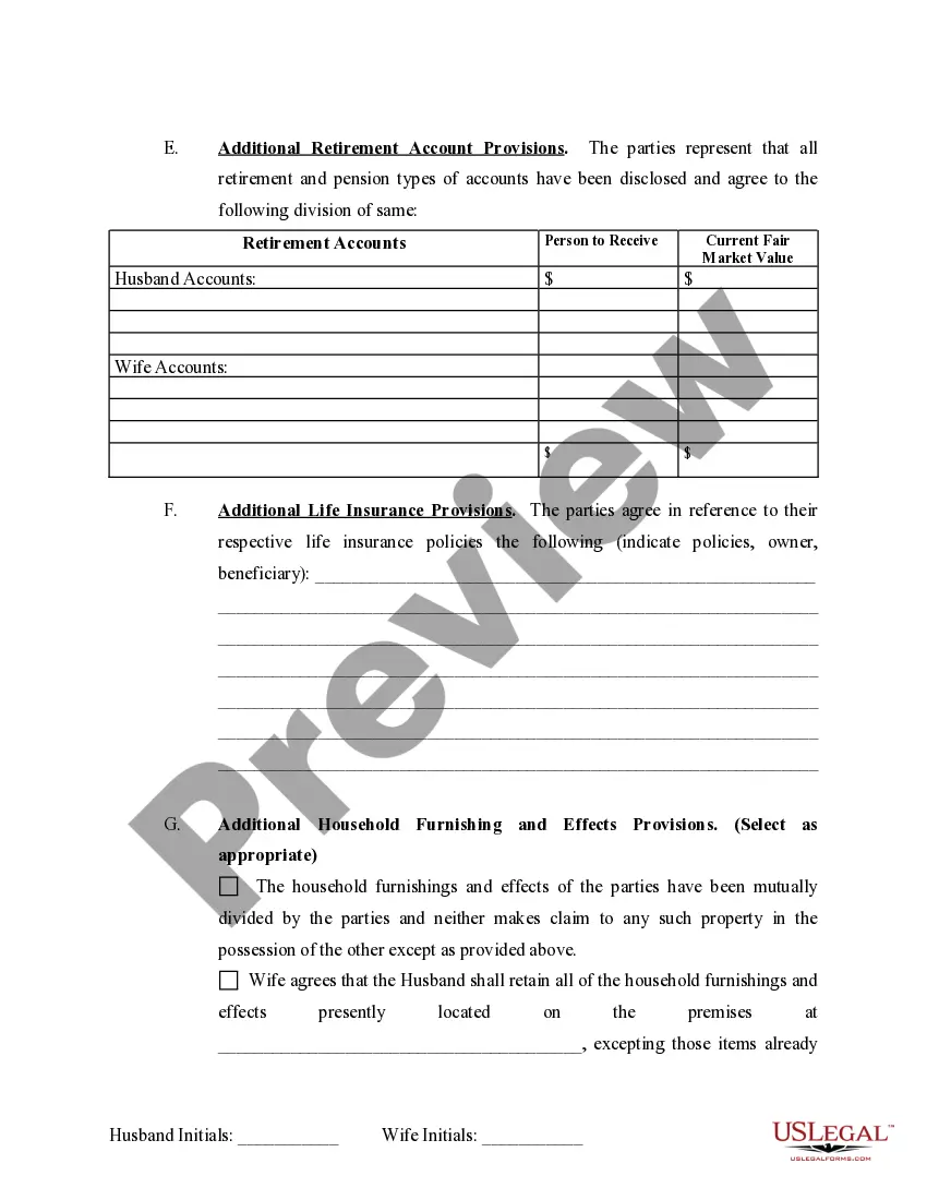 Preview Marital Domestic Separation and Property Settlement Agreement no Children parties may have Joint Property or Debts Effective Immediately