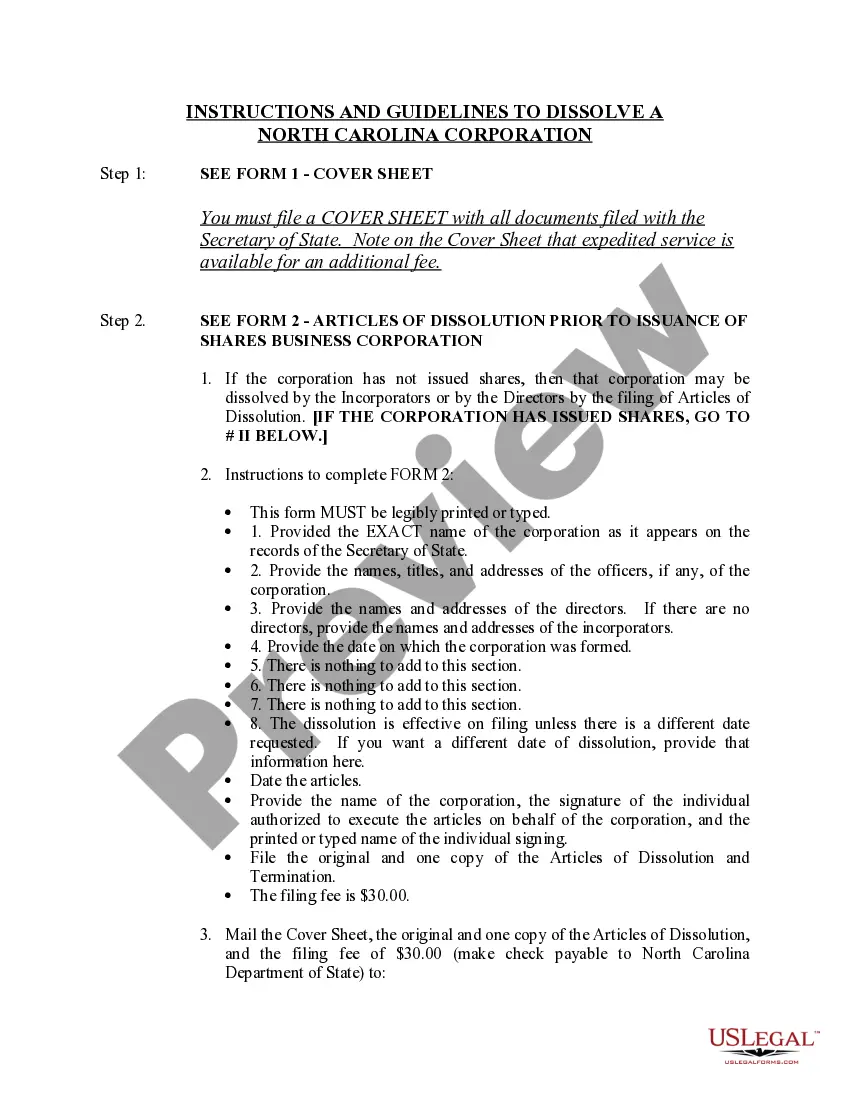 Get North Carolina Dissolution Package to Dissolve Corporation Preview North Carolina Dissolution Package to Dissolve Corporation