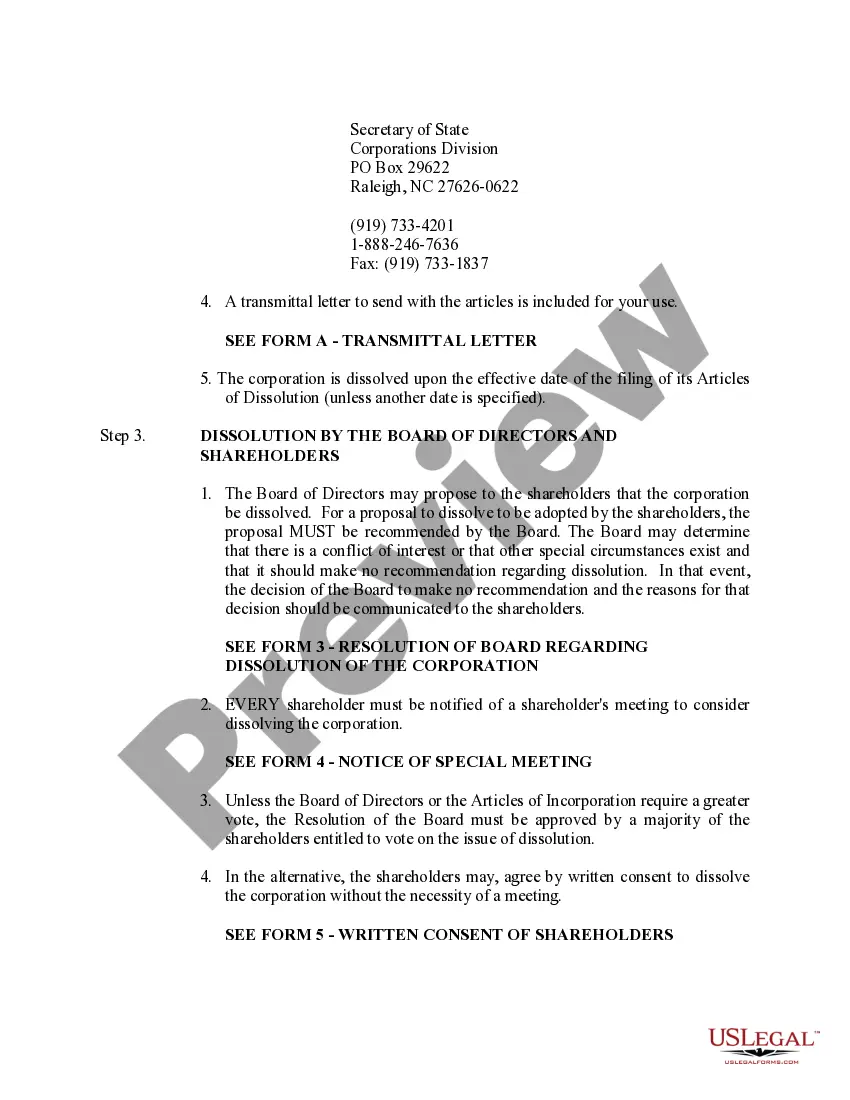 Get North Carolina Dissolution Package to Dissolve Corporation Preview North Carolina Dissolution Package to Dissolve Corporation