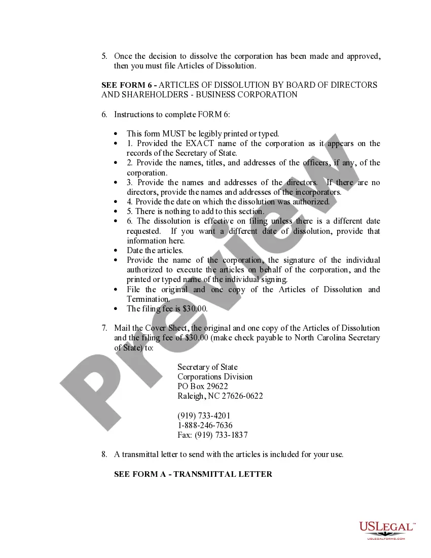 Get North Carolina Dissolution Package to Dissolve Corporation Preview North Carolina Dissolution Package to Dissolve Corporation