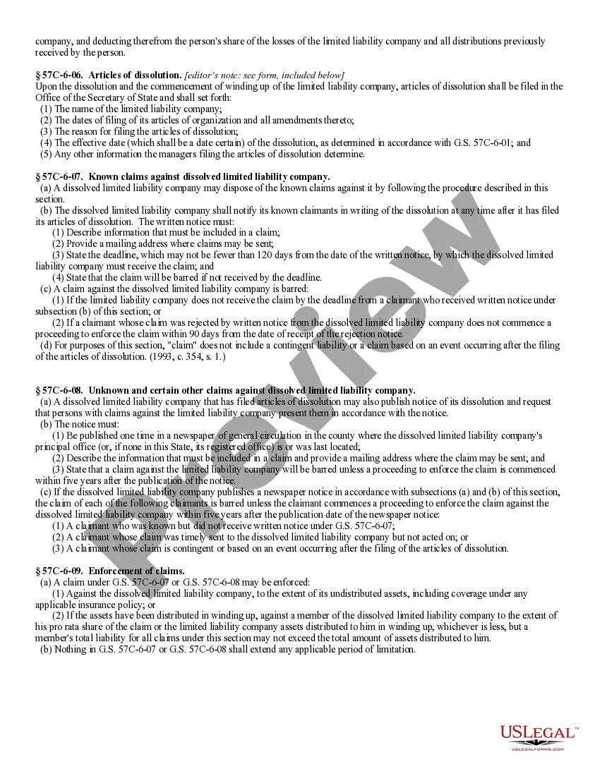 Get North Carolina Dissolution Package to Dissolve Limited Liability Company LLC Preview North Carolina Dissolution Package to Dissolve Limited Liability Company LLC