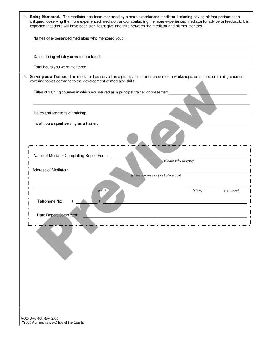 Preview Continuing Mediator Education Report Form