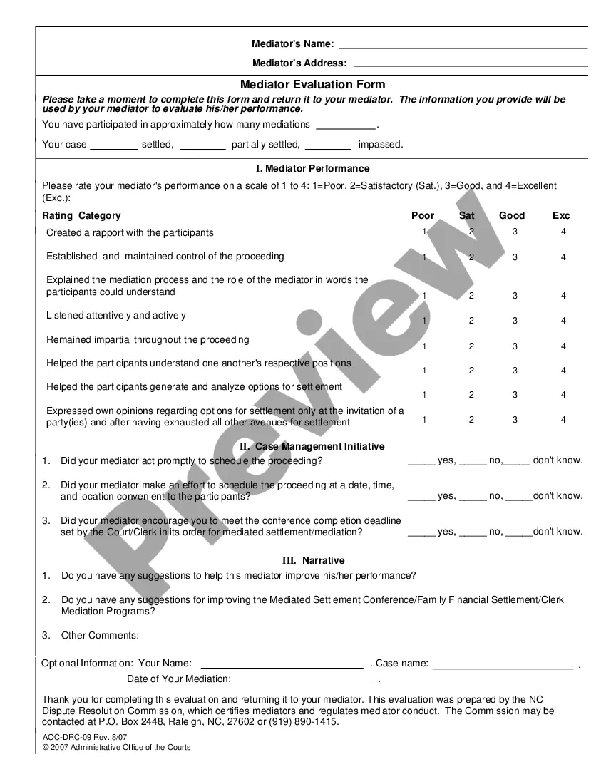 Preview Mediator Evaluation Form