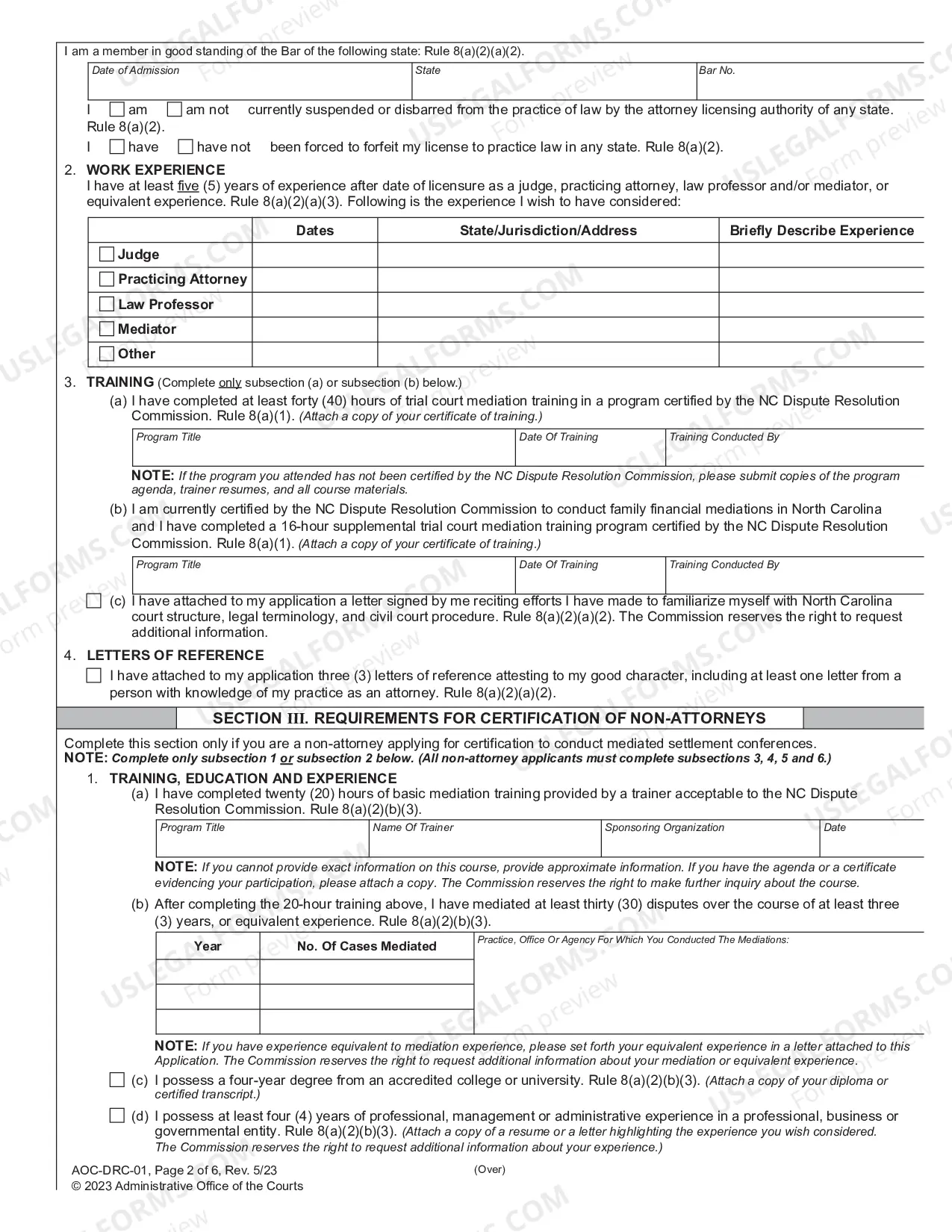 Preview Application for Certification to Conduct Superior Court Mediations
