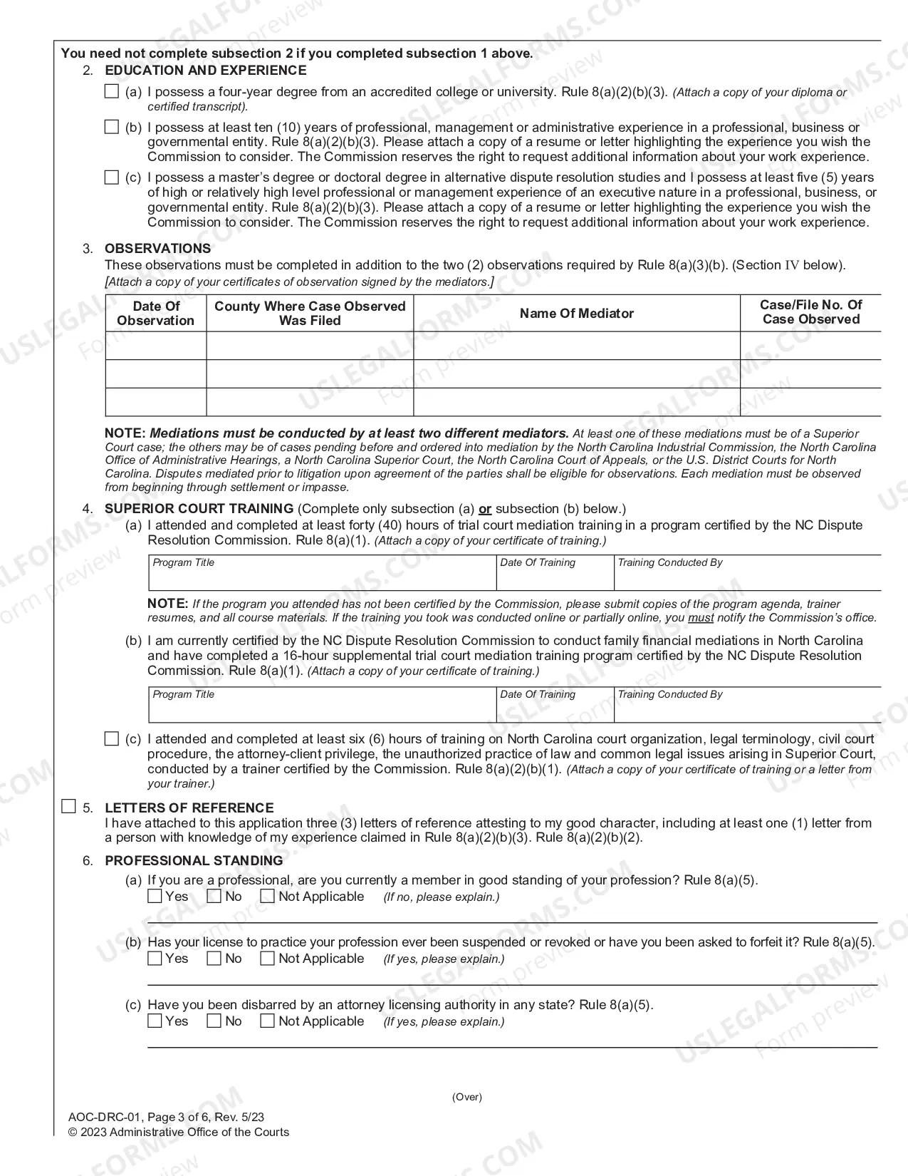 Preview Application for Certification to Conduct Superior Court Mediations