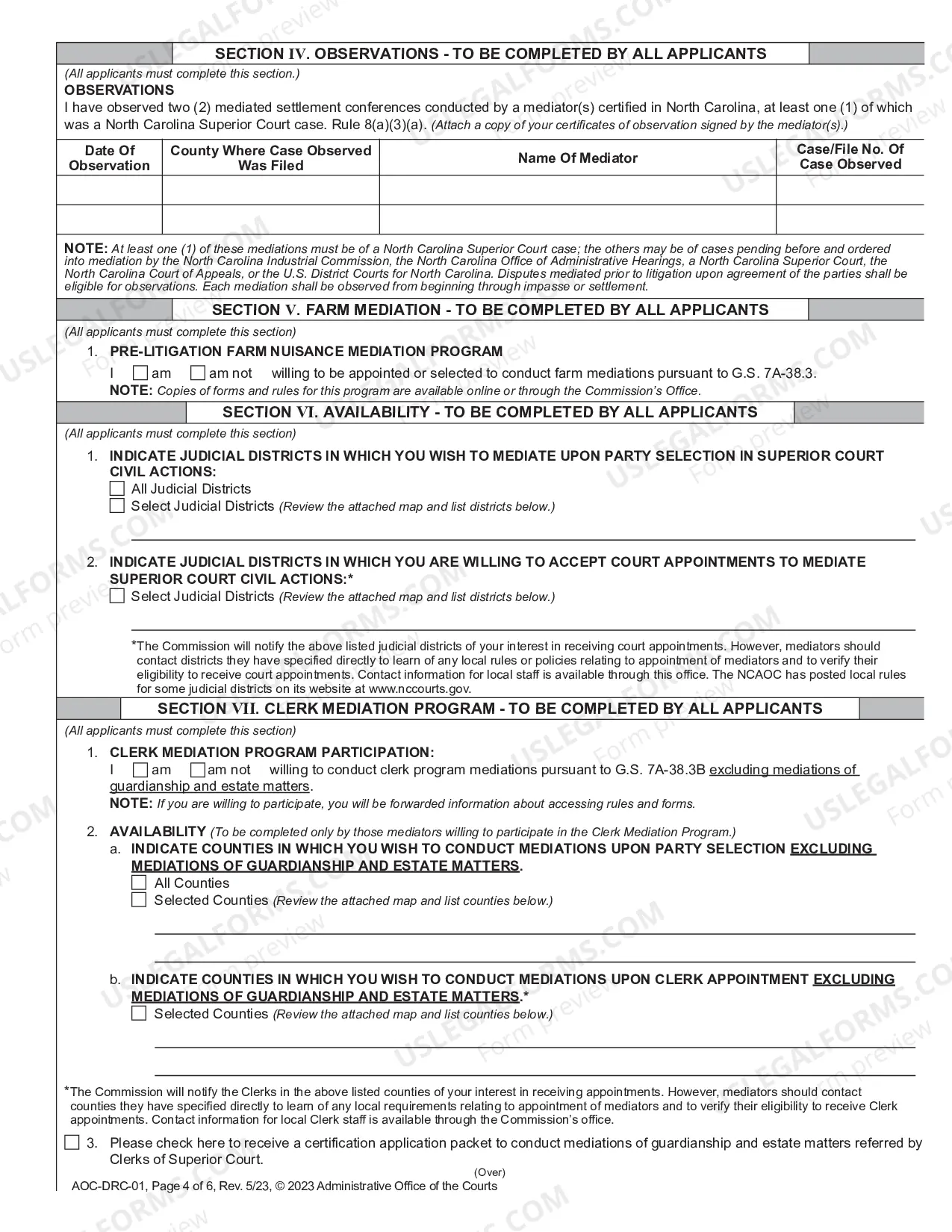 Preview Application for Certification to Conduct Superior Court Mediations