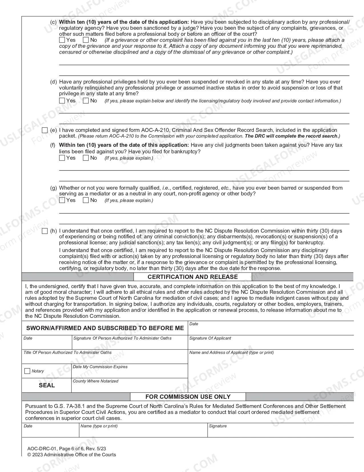 Preview Application for Certification to Conduct Superior Court Mediations