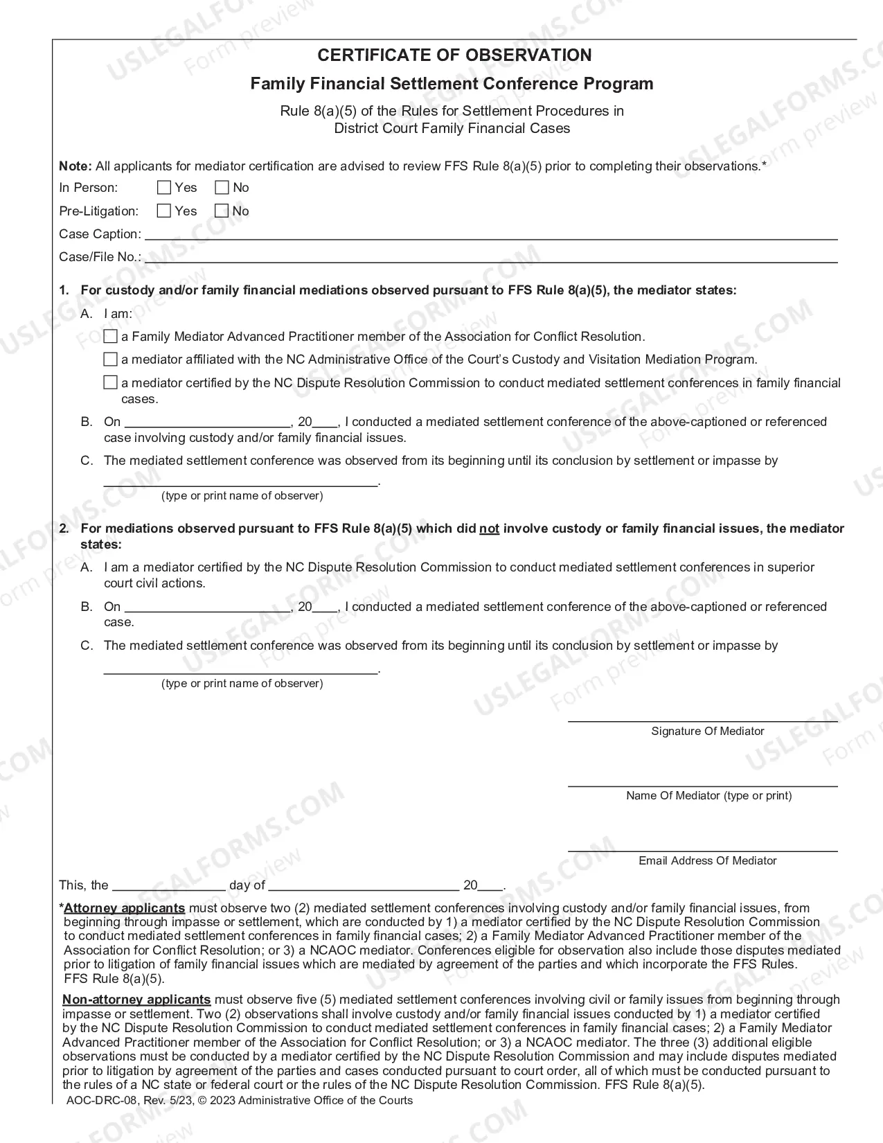 Preview Application for Certification to Conduct Family Financial Mediations