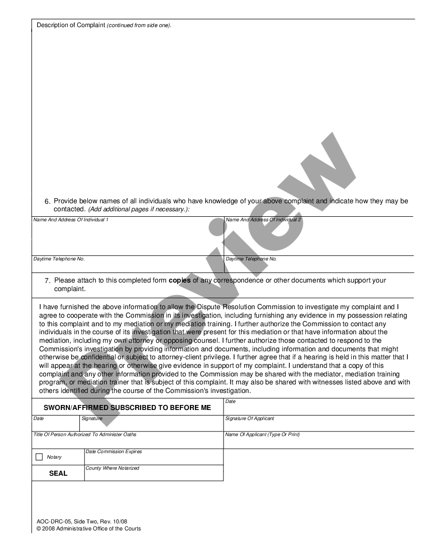 North Carolina Dispute Resolution Commission Complaint | US Legal Forms