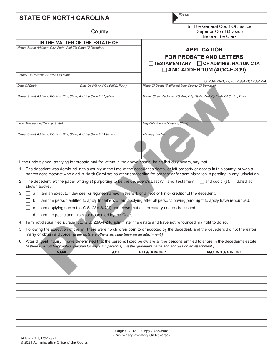 page 0 Application For Probate and Letters - Testamentary of / Administration CTA preview