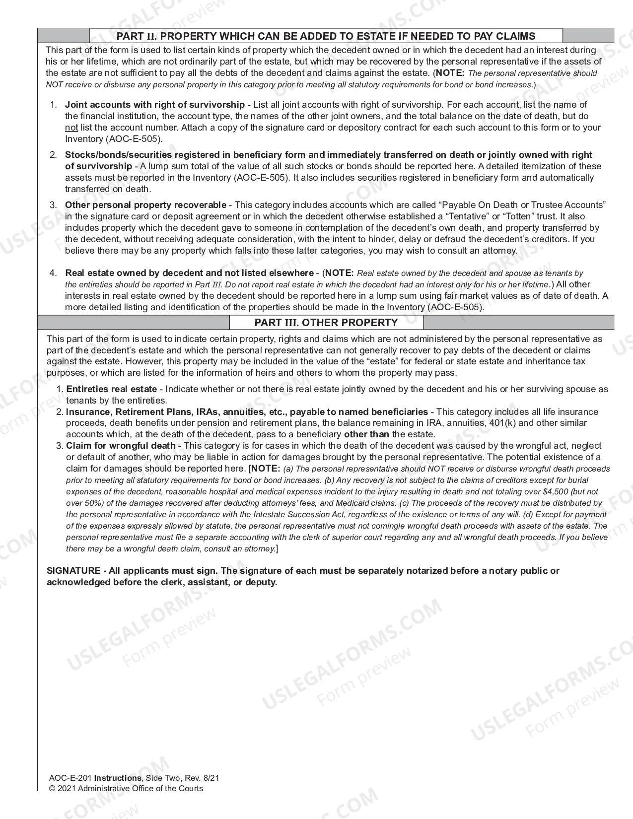 Preview Instructions for Preliminary Inventory of Application for Probate and Letters