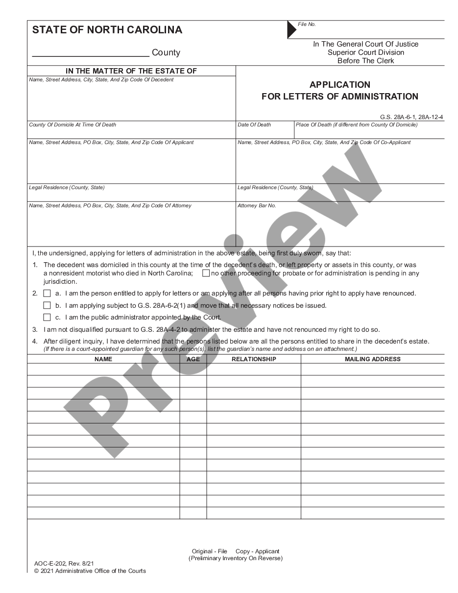 page 0 Application For Letters Of Administration preview